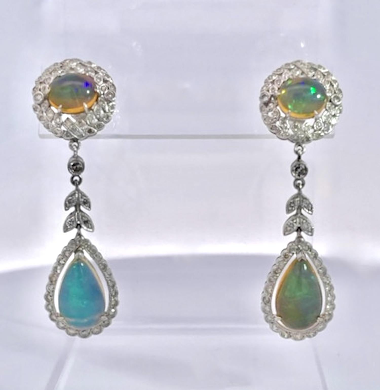Jelly Opal Diamond Drop Earrings 18K For Sale 1