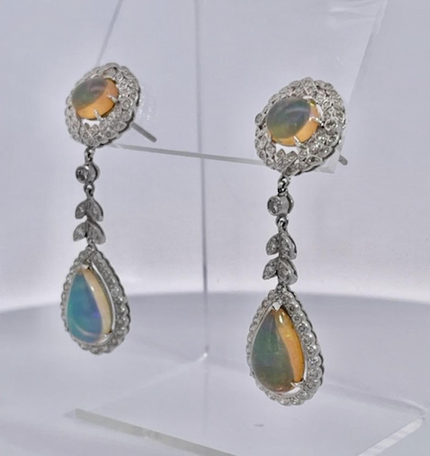 Jelly Opal Diamond Drop Earrings 18K For Sale 2