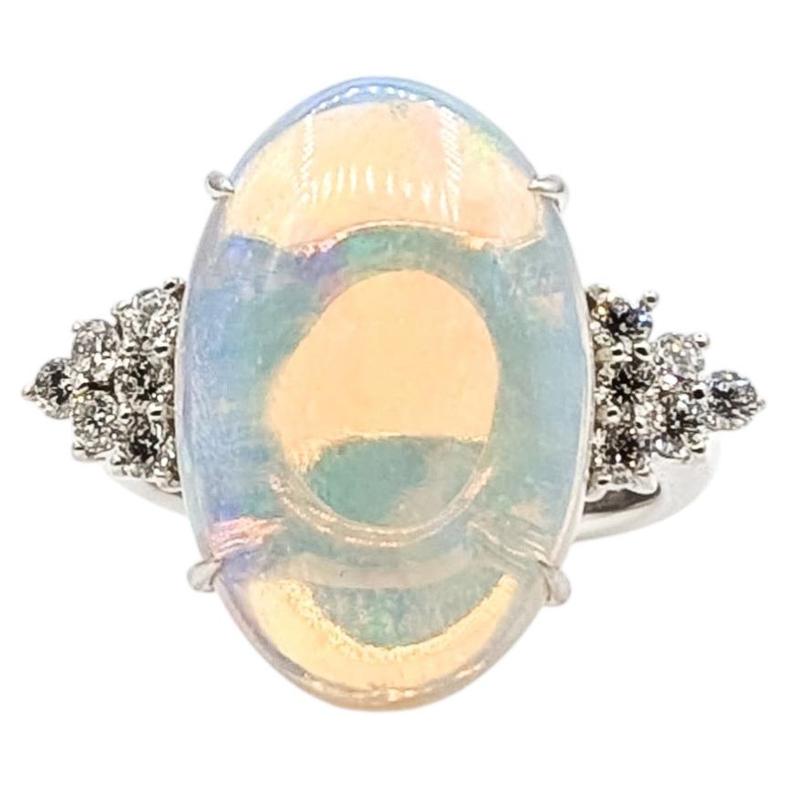 Jelly Opal & Diamond Ring in 18k White Gold