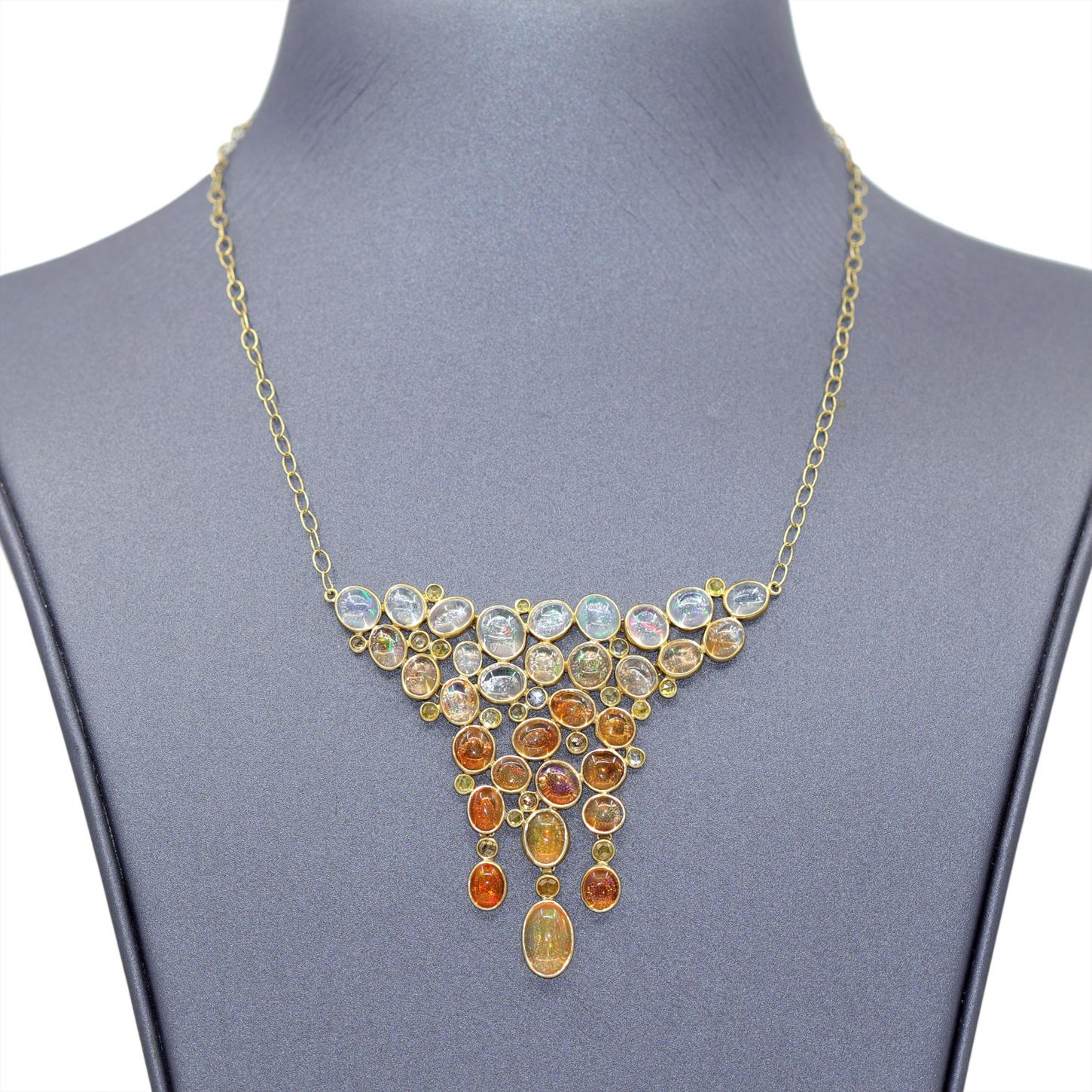 Contemporary Jelly Opal + Fire Opal Rose-Cut Multicolored Diamond Gold Necklace, Kothari 2023 For Sale