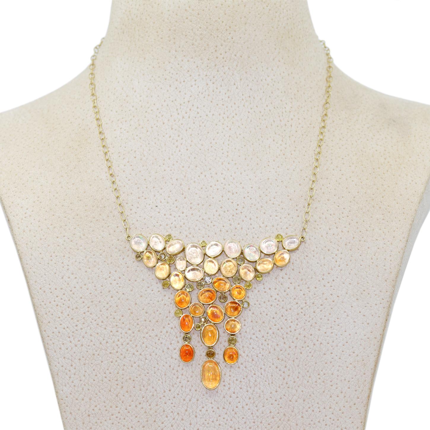 Jelly Opal + Fire Opal Rose-Cut Multicolored Diamond Gold Necklace, Kothari 2023 In New Condition For Sale In Dallas, TX