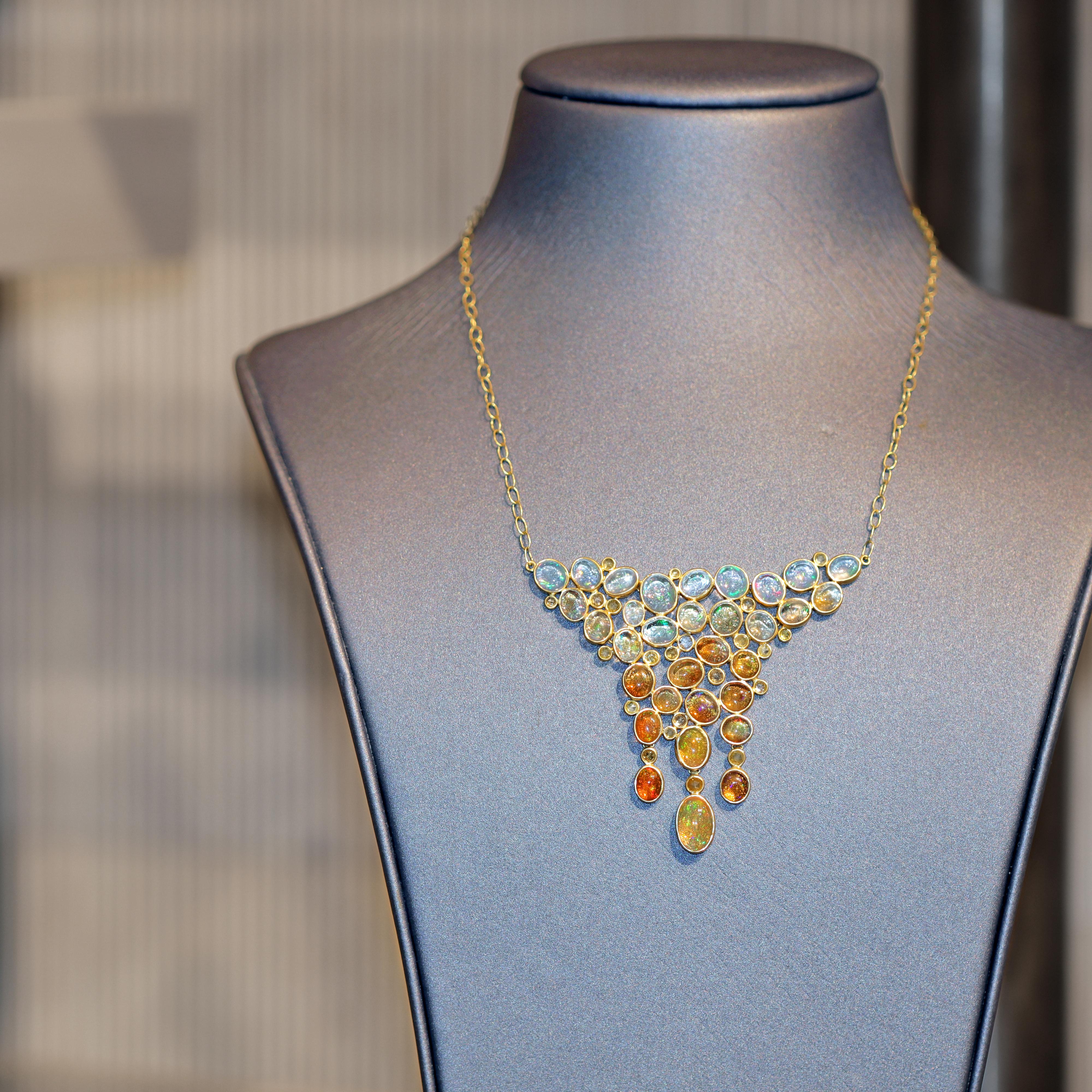 Jelly Opal + Feueropal Rosenschliff Mehrfarbiger Diamant Gold Halskette, Kothari 2023 im Angebot 2