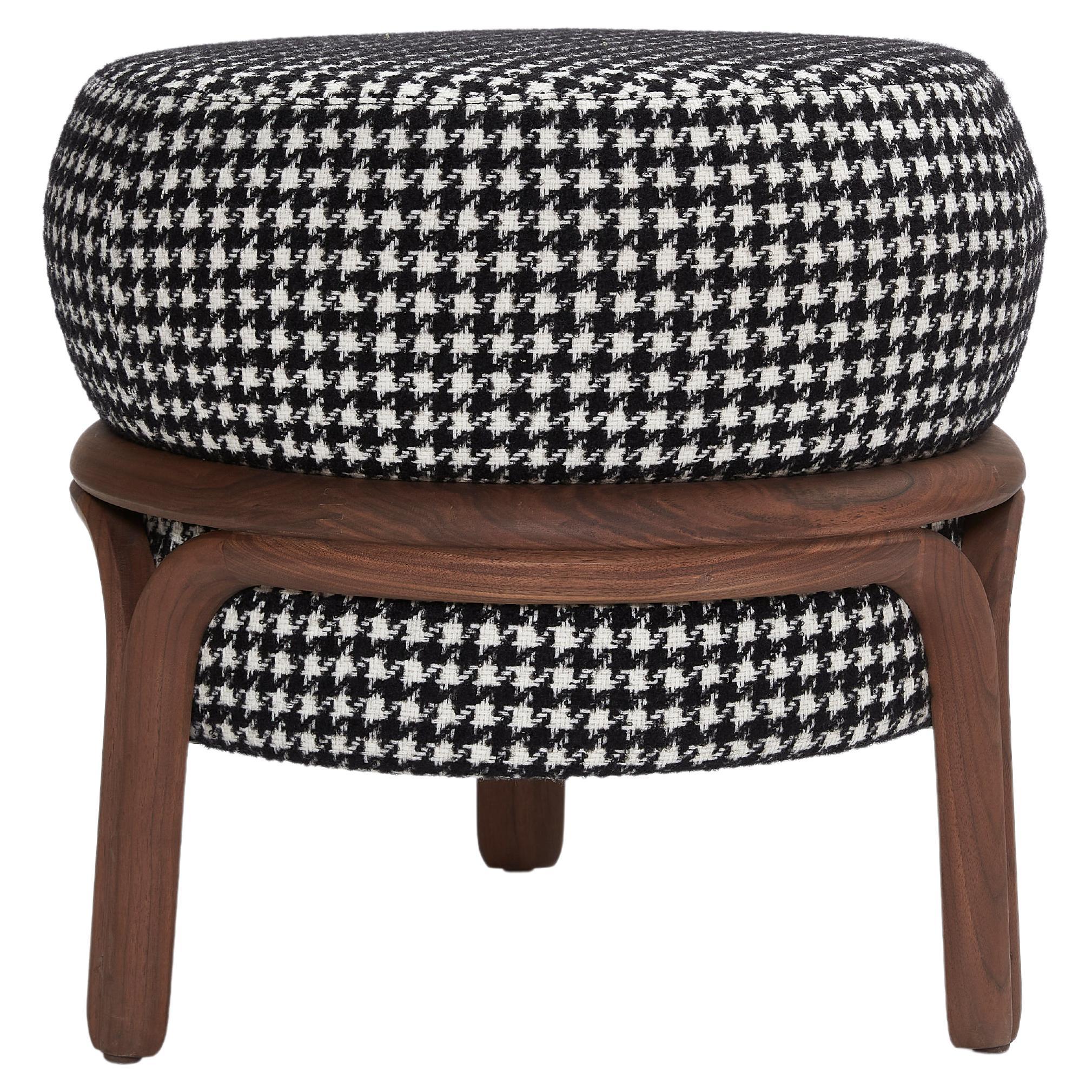Jelly Stool in black and white Houndstooth fabric by Objective Collection OBJ+ For Sale