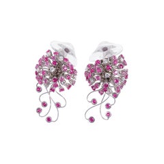 Jellyfish Diamond Ruby Pink Sapphire Rock Crystal White 18 Kt Gold Drop Earrings
