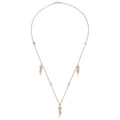 18 Karat Yellow Gold Moonstone Diamond Jellyfish Necklace