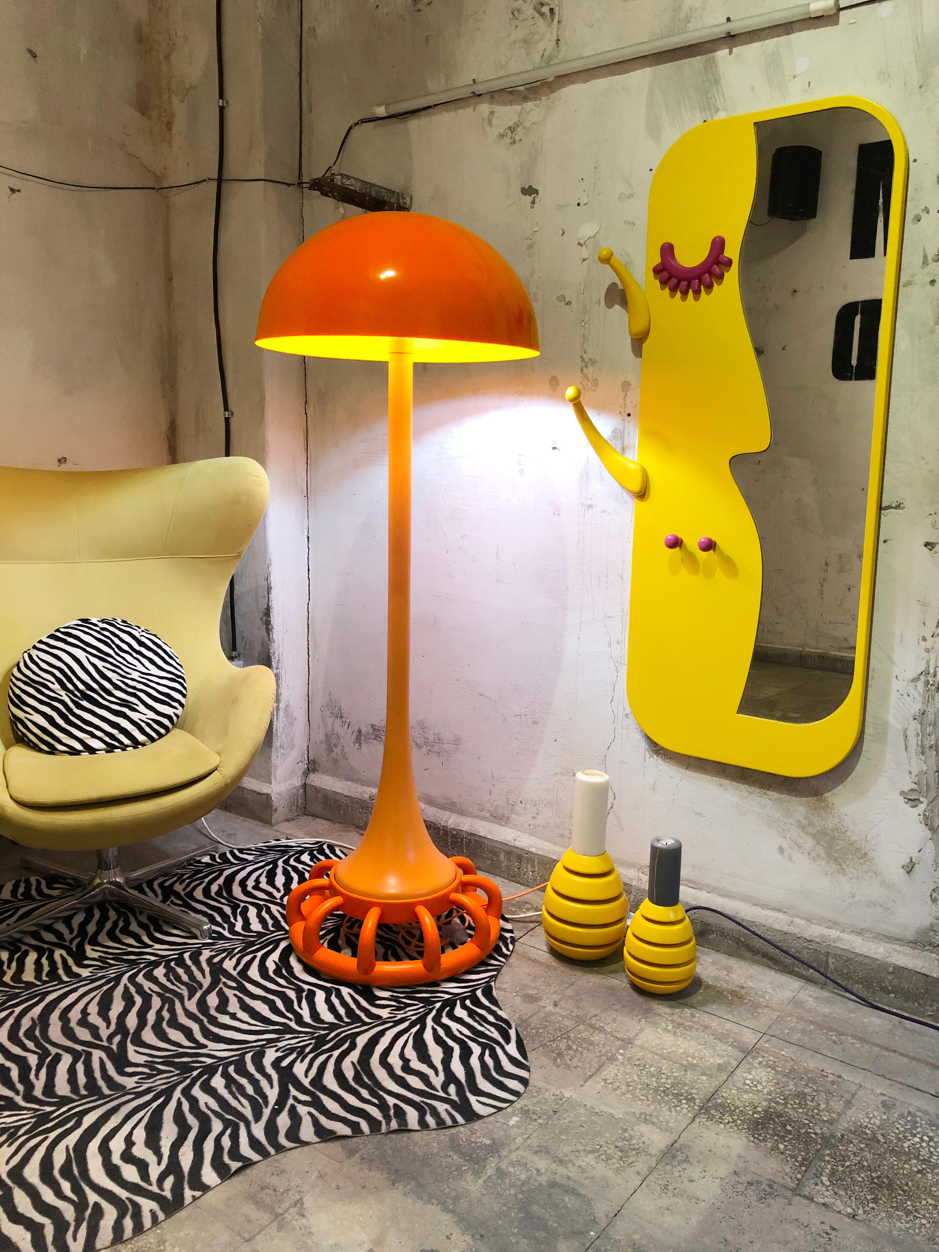 Post-Modern Jellyfish Floor Lamp: Vibrant Orange Artistic Illumination For Sale