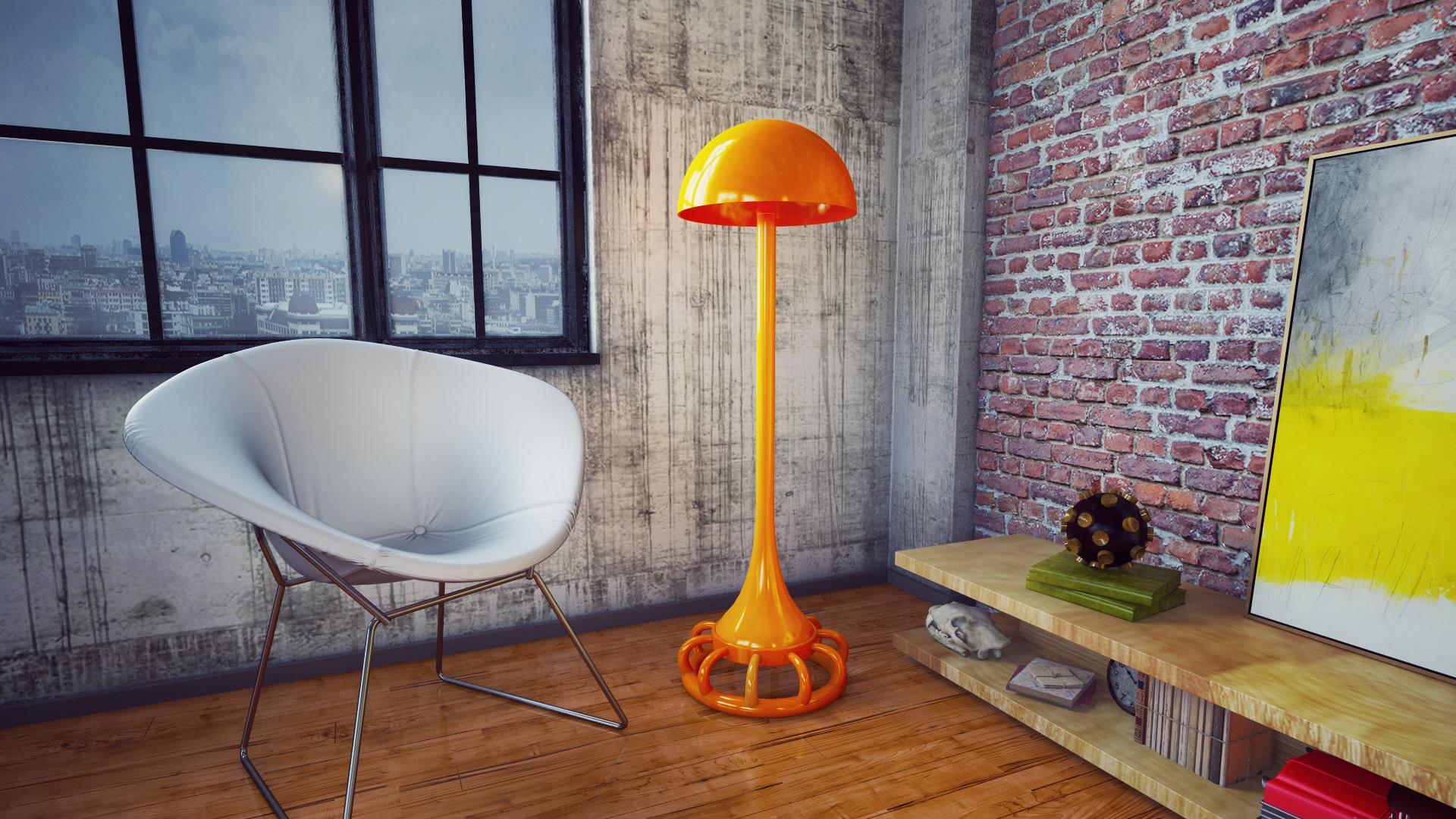 Turkish Jellyfish Floor Lamp: Vibrant Orange Artistic Illumination For Sale
