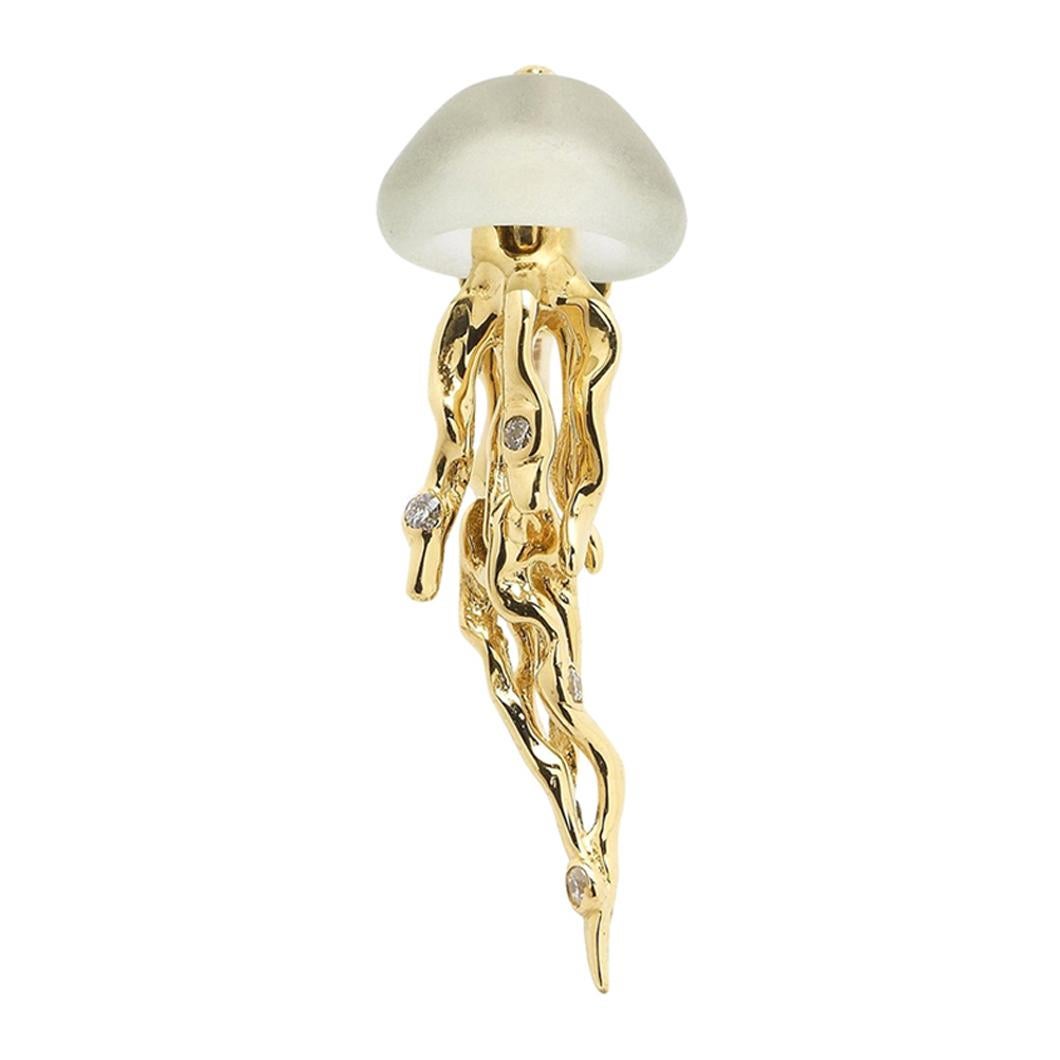 Jellyfish Stud Earring Yellow Gold and Prasiolite For Sale