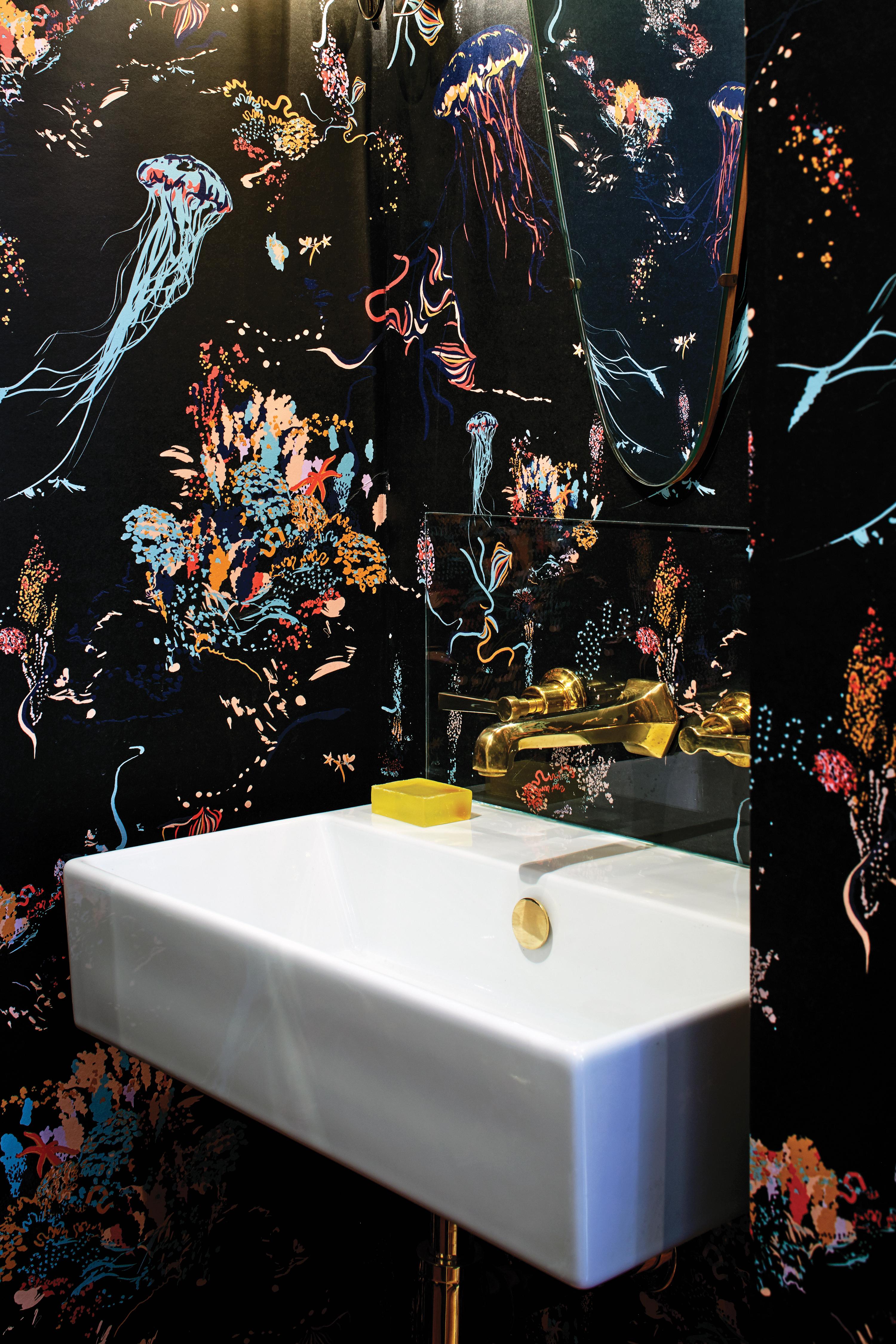 Moderne Papier peint Jellyfish en noir par 17 Patterns en vente