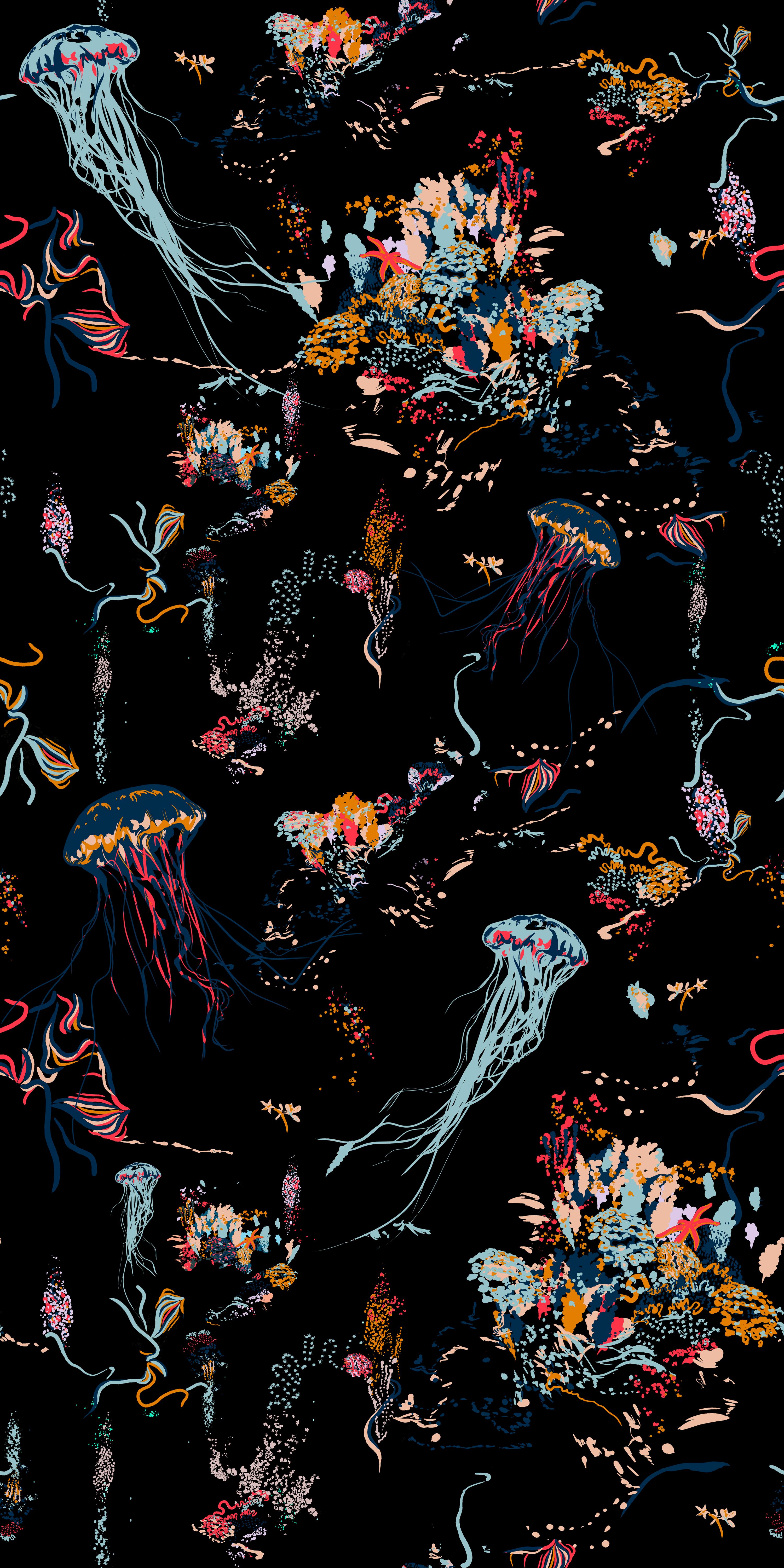 Papier peint Jellyfish en noir par 17 Patterns Neuf - En vente à London, GB