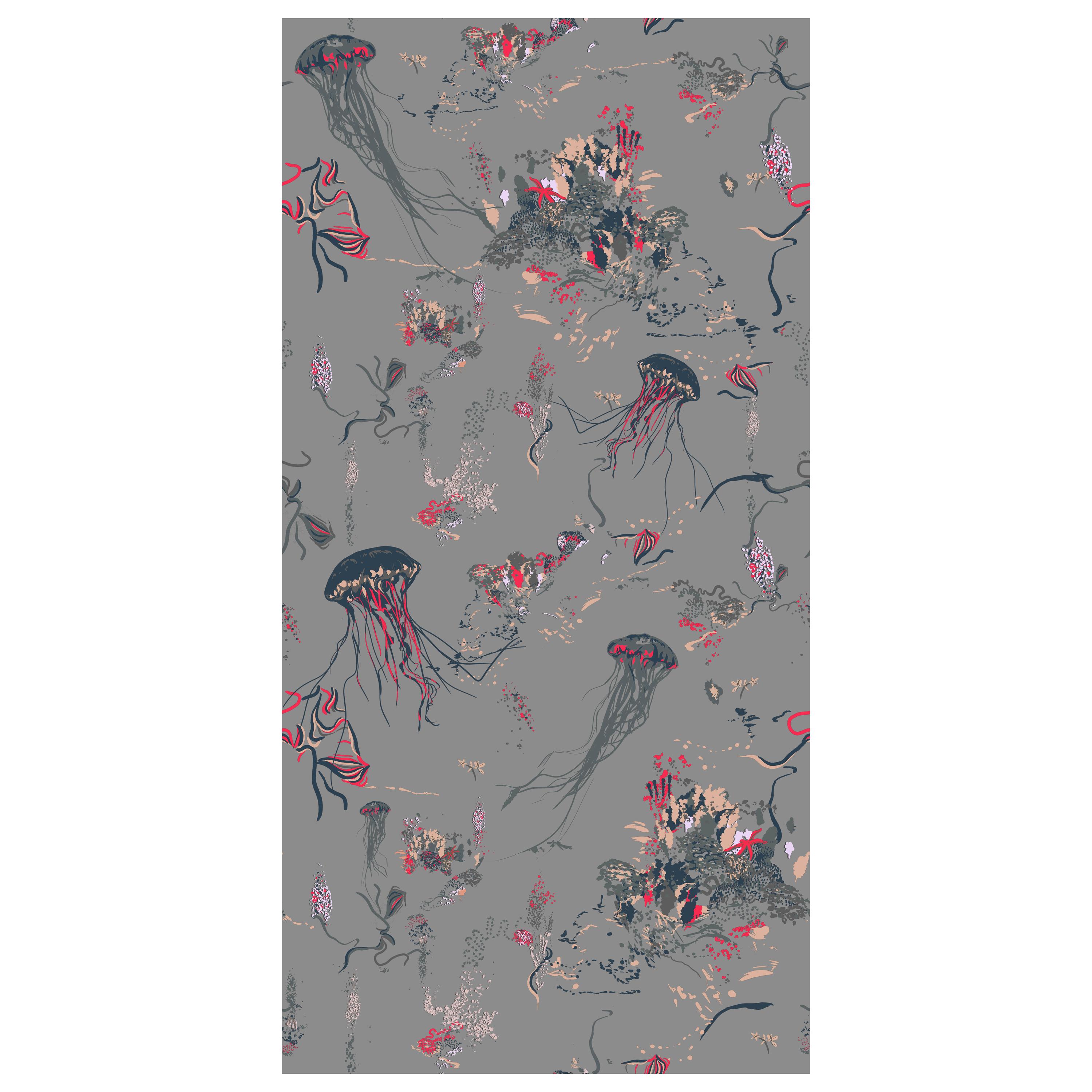 Jellyfish Wallpaper in Grey by 17 Patterns For Sale