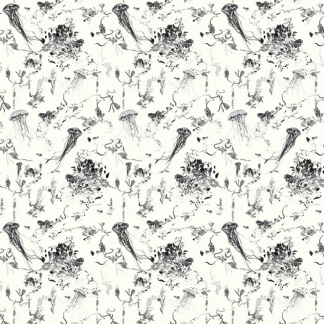 British Jellyfish Wallpaper in Ivory by 17 Patterns For Sale