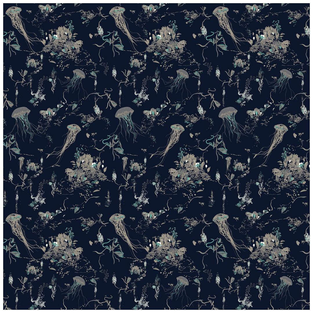 Jellyfish Wallpaper in Navy by 17 Patterns For Sale