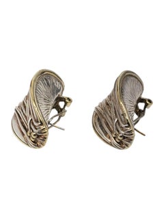 Jem Sterling Silver Gold Plated Accent Wide Floral Earrings #20797