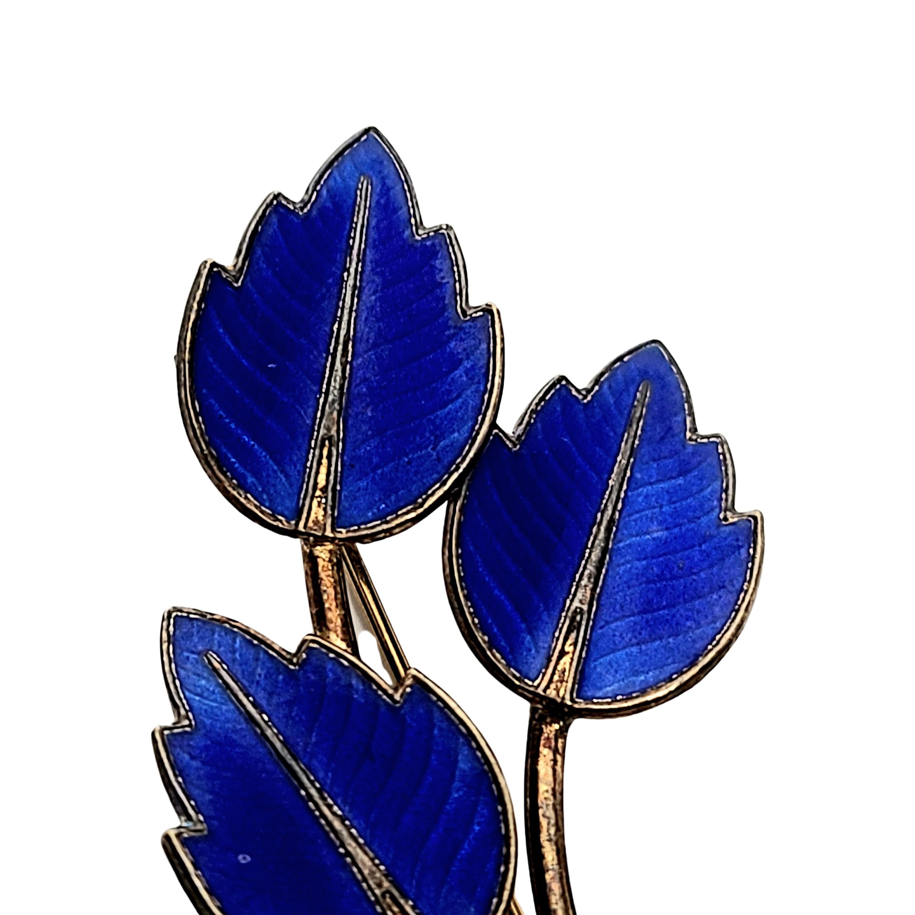 Jemax Denmark Sterling Silver Gold Plated Blue Enamel Leaf Pin/Brooch 1