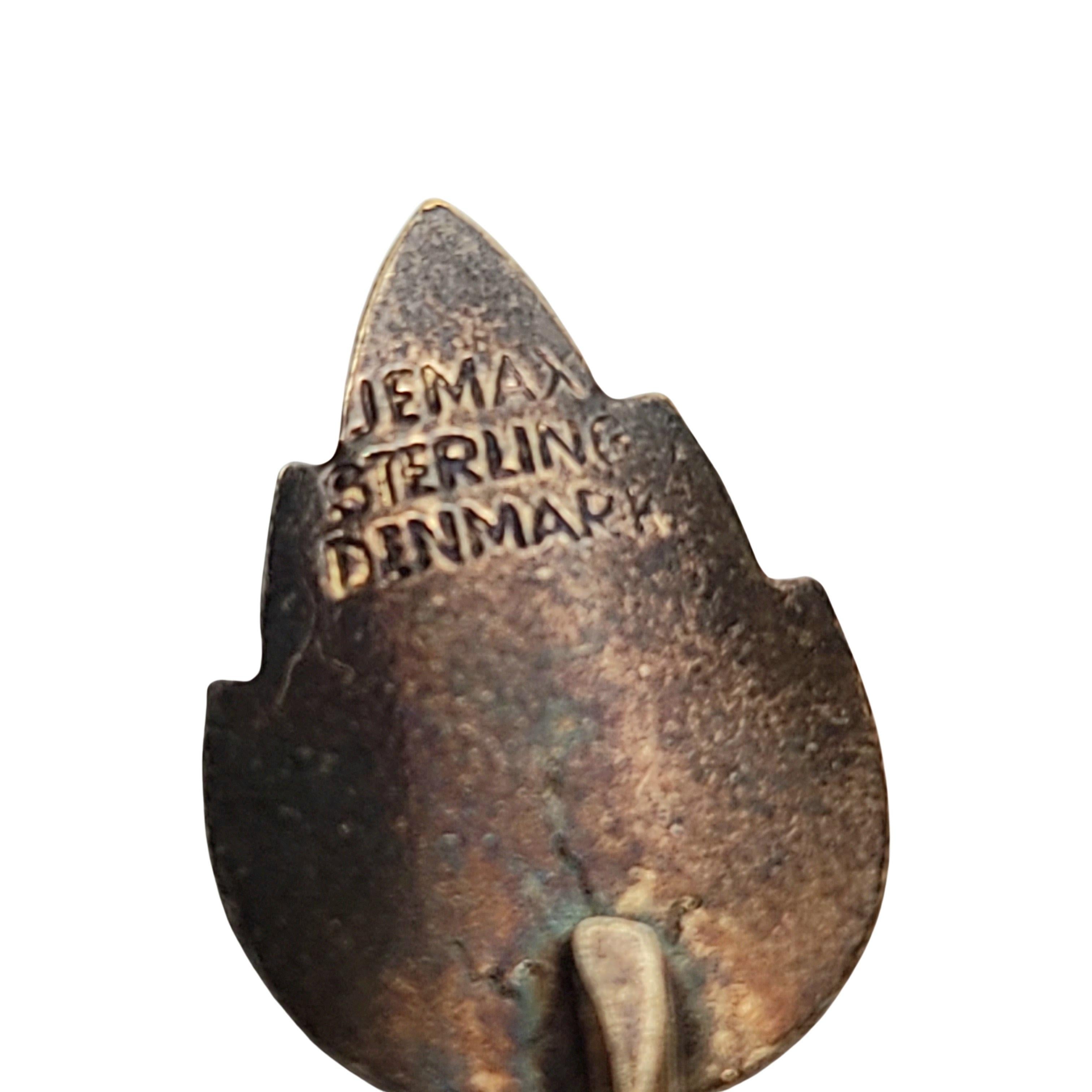 Jemax Denmark Sterling Silver Gold Plated Blue Enamel Leaf Pin/Brooch 2
