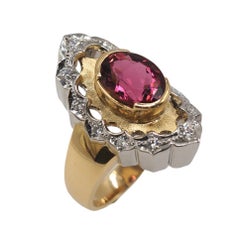 Jemloft Rubellite Tourmaline Diamond Platinum K18 Cocktail Ring