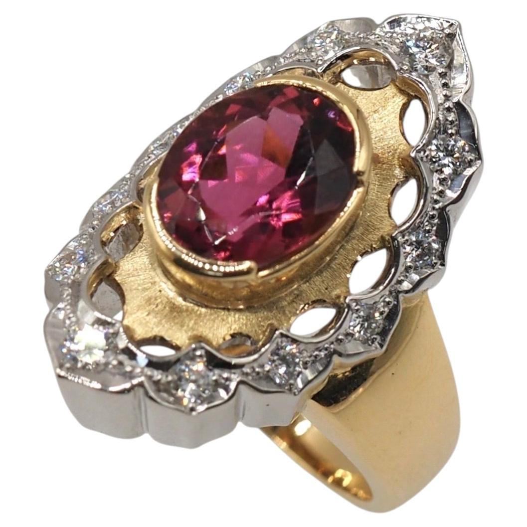 Jemloft Rubellite Tourmaline Diamond Platinum K18 Cocktail Ring