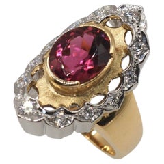 Jemloft Rubellite Tourmaline Diamond Platinum K18 Cocktail Ring