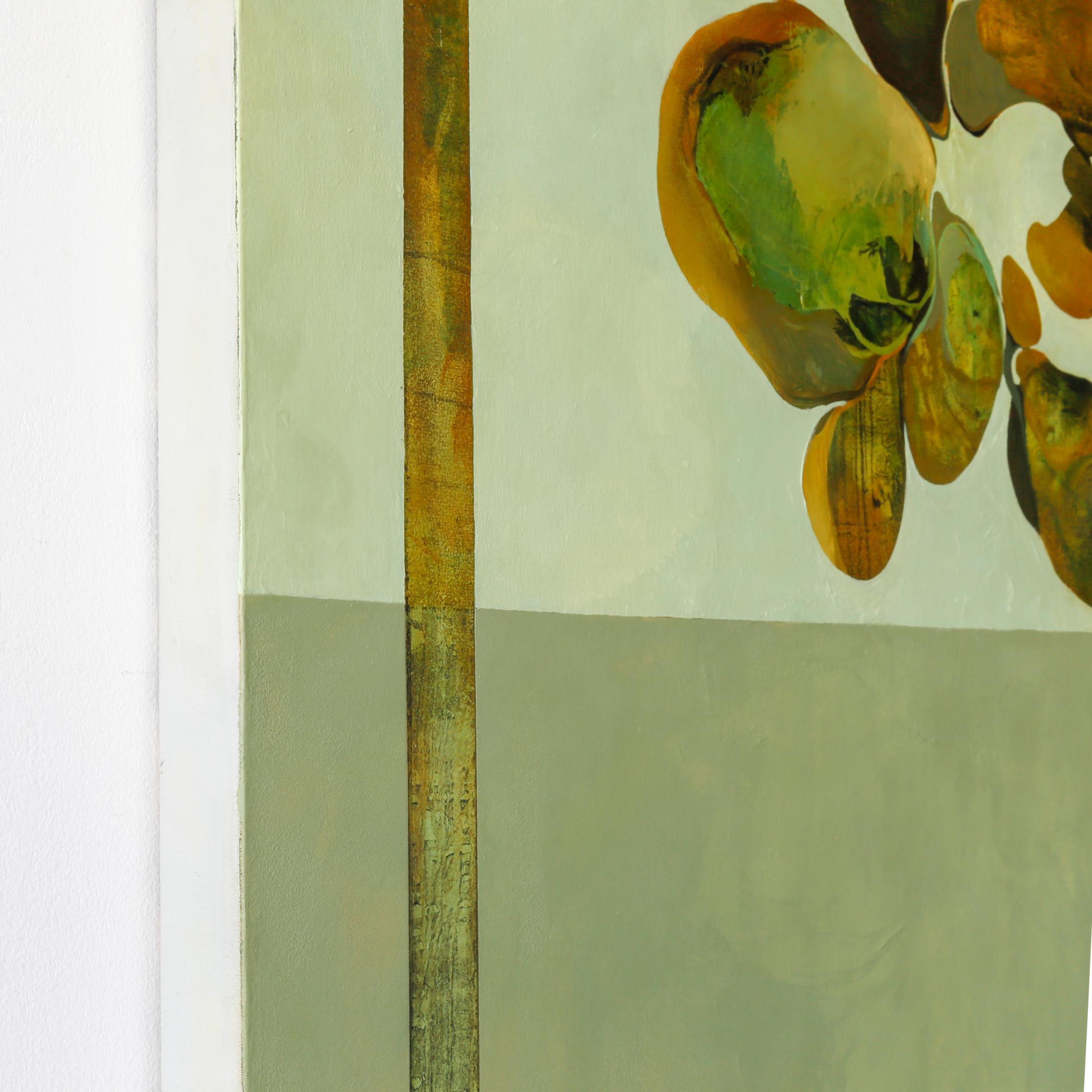 Gathering dell'artista Jen Bradford è un olio astratto contemporaneo verde e marrone su pannello che misura 72 x 60 e ha un prezzo di 7.800 dollari.

Diversi temi ricorrono come narrazione privata mentre lavoro, ma non sono sempre espliciti. Tra le