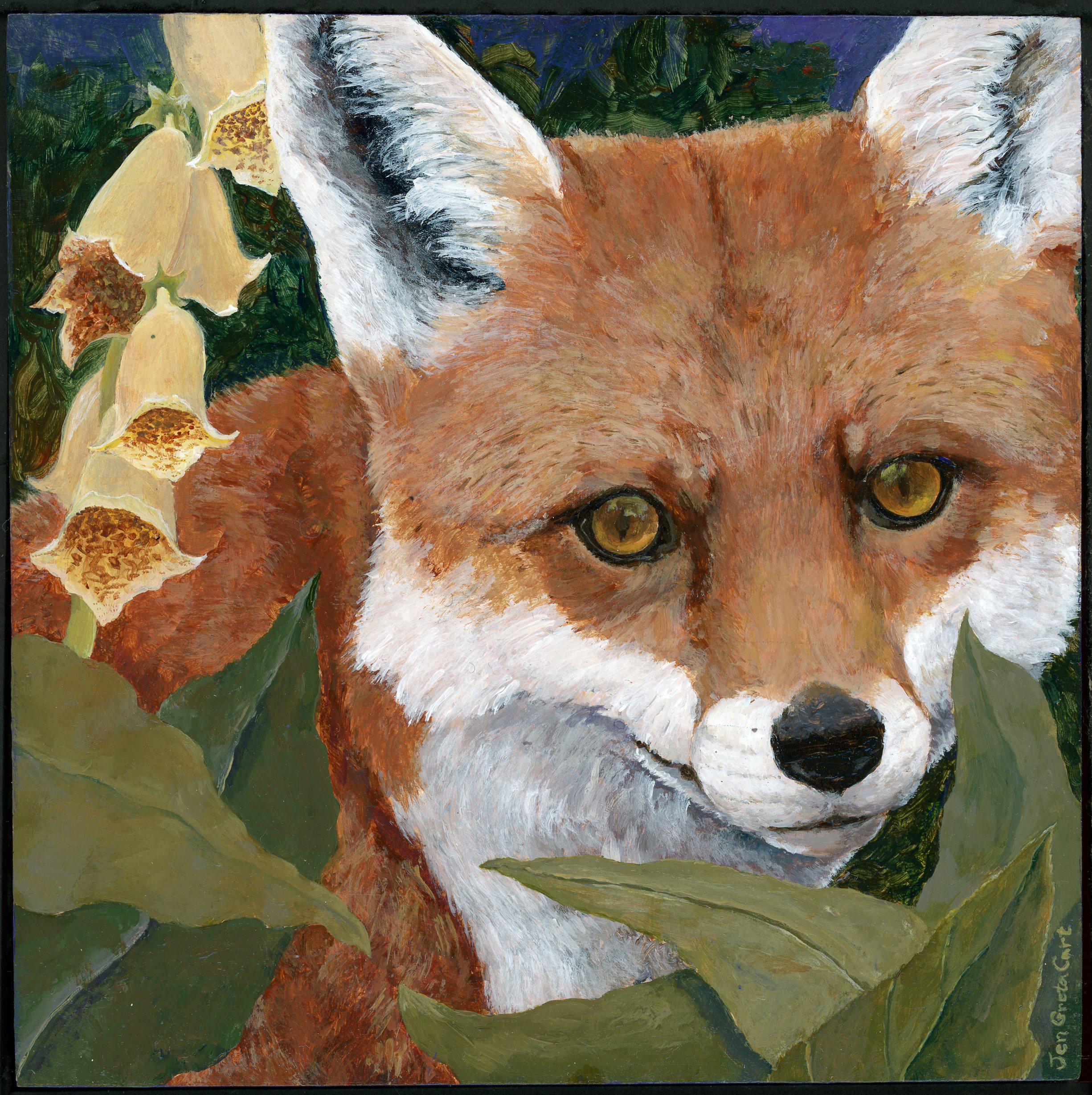 "Foxglove" (2024) de Jen Greta Cart, Pintura acrílica original sobre panel