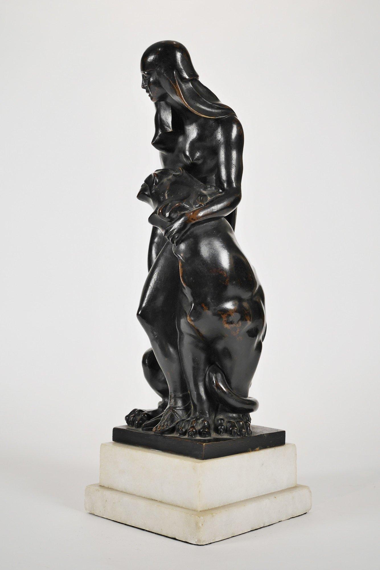 The Lion Tamer, 20th century European bronze female figure, Hungarian artist For Sale 1
