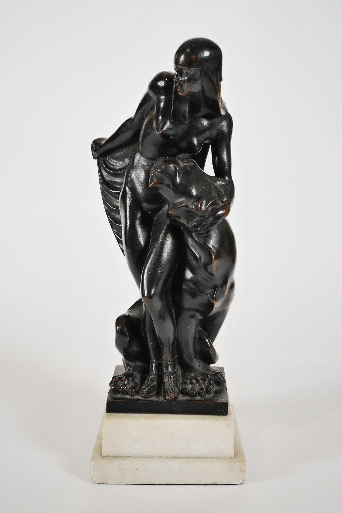 The Lion Tamer, 20th century European bronze female figure, Hungarian artist For Sale 2