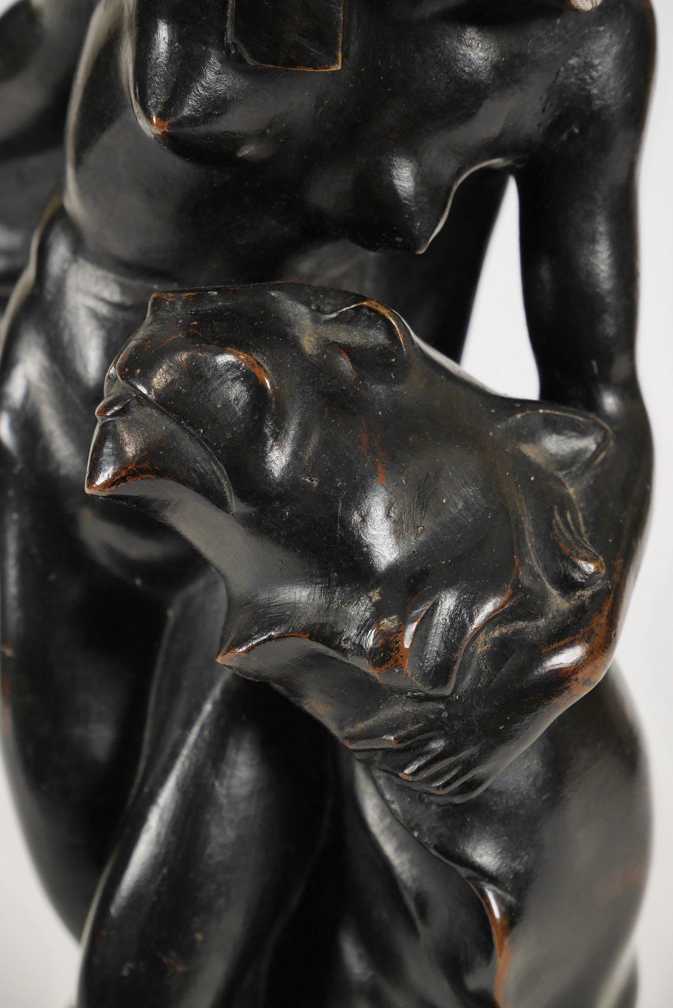 The Lion Tamer, 20th century European bronze female figure, Hungarian artist For Sale 5