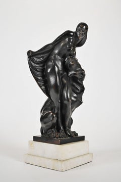 The Lion Tamer, 20th century European bronze female figure, Hungarian artist