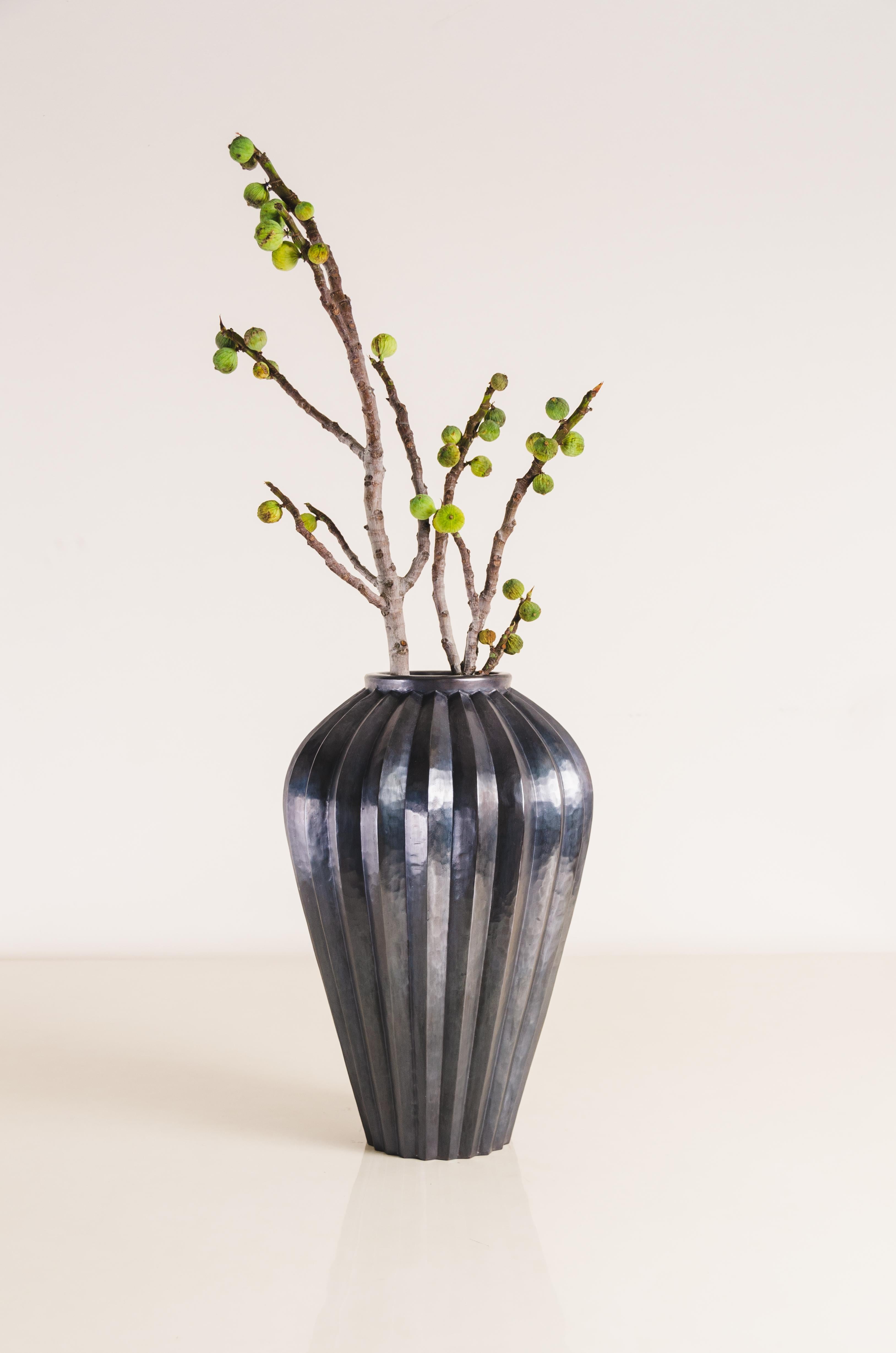 Jen Lin Vase, Antique Copper by Robert Kuo, Hand Repousse, Limited Edition In New Condition For Sale In Los Angeles, CA