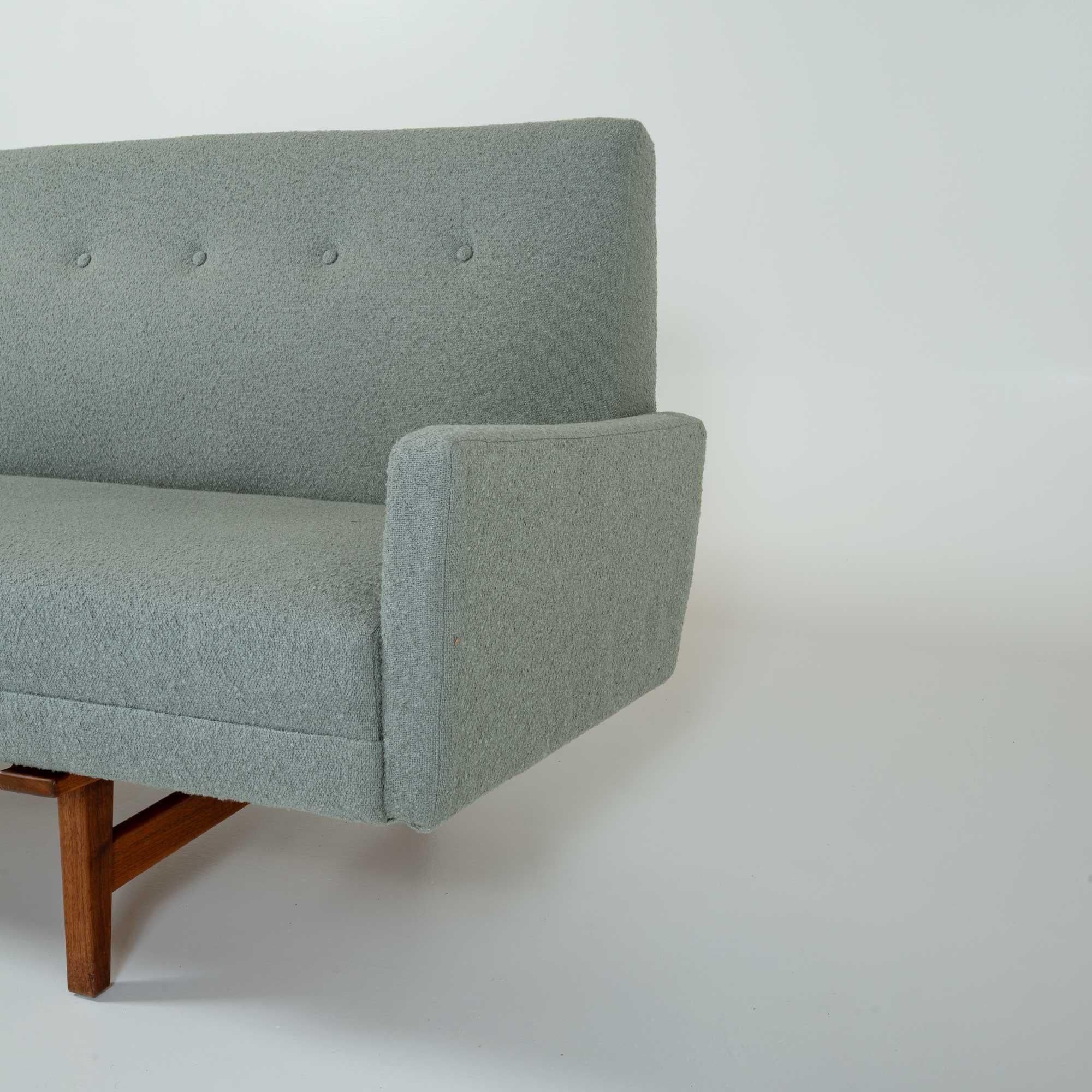 Mid-20th Century Jen Risom for Jen Risom Inc Three Seater Sofa Reupholstered in Teal Bouclé