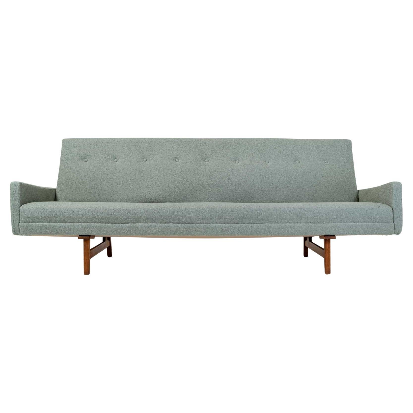 Jen Risom for Jen Risom Inc Three Seater Sofa Reupholstered in Teal Bouclé