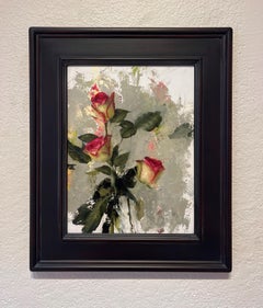 "Rosa & Grüne Rosen" - Zeitgenössisches realistisches Blumenstillleben, Ölgemälde