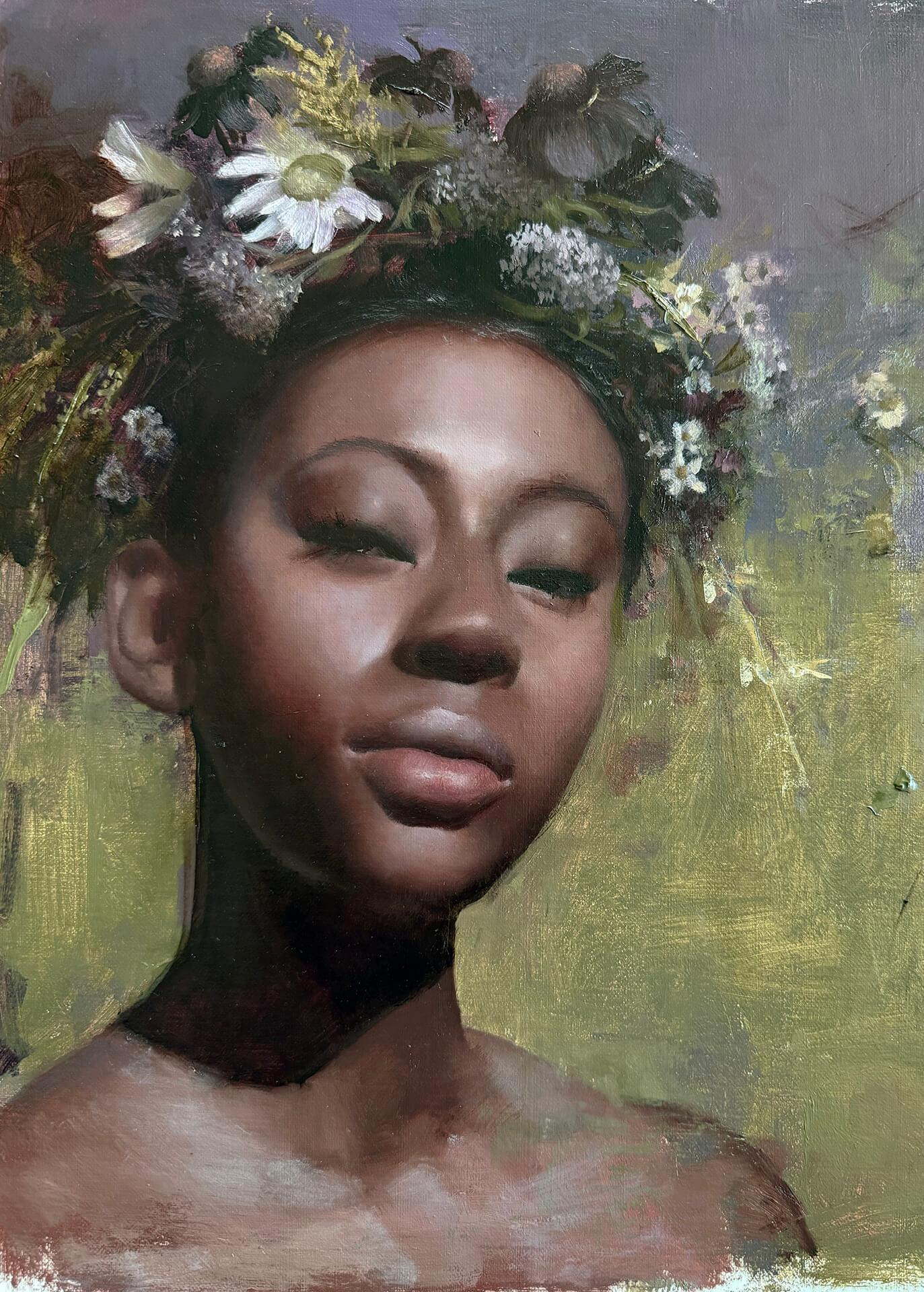 Jen Starling Figurative Painting - "Spring in Februrary" (2015), Original Female Portrait, Oil Painting on Panel