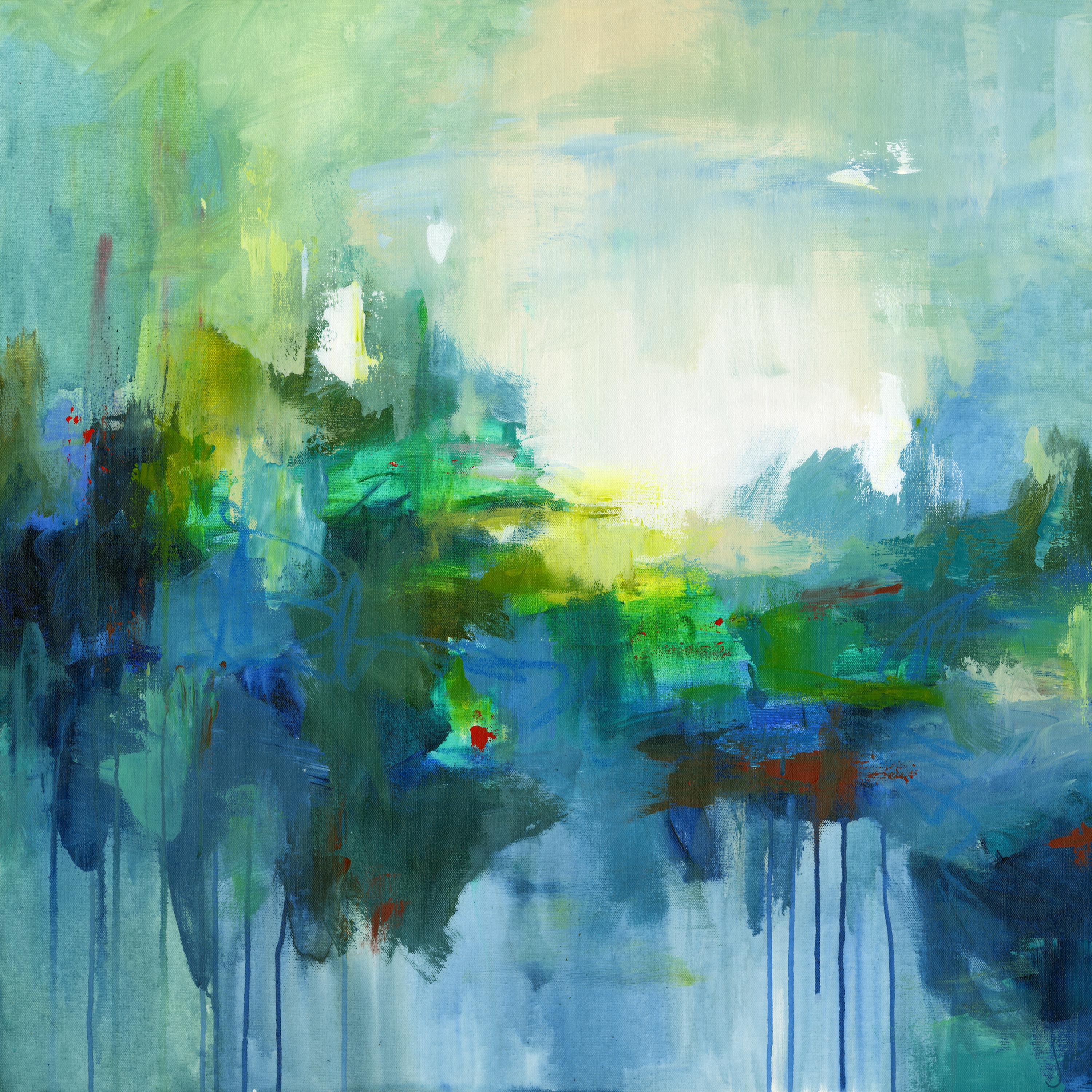 Jen Sterling Abstract Painting – A Place Where Creativity Thrives, Zeitgenössisches blaues abstraktes Originalgemälde