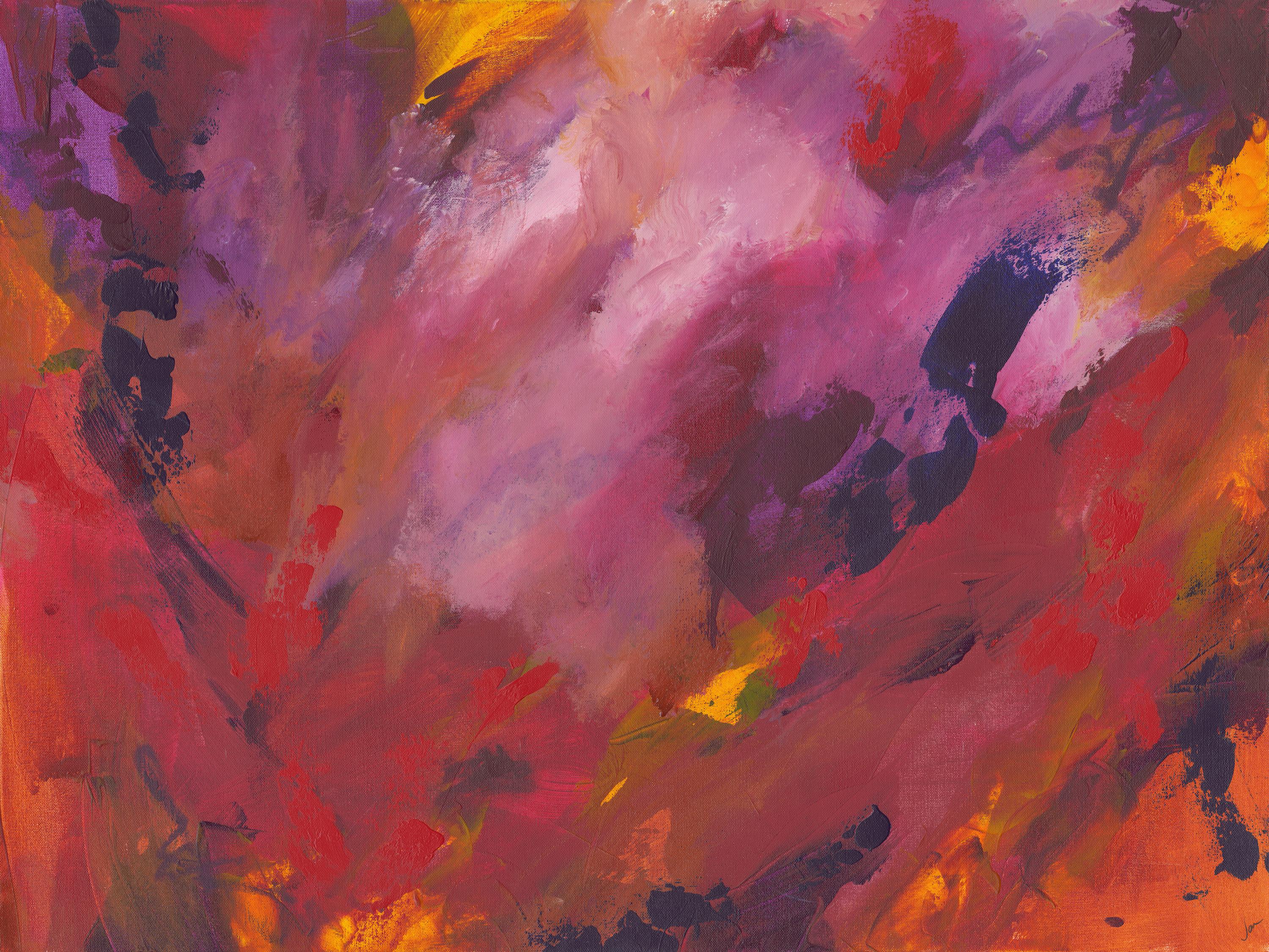 Aha Moment, Original Contemporary Dramatic Expressionist Abstract Painting
30x40 (HxW), Acrylic Paint

Sporadic brushstrokes and large sweeps of color create an energetic frenzy on the surface of this canvas painting by artist Jen Sterling. Bold