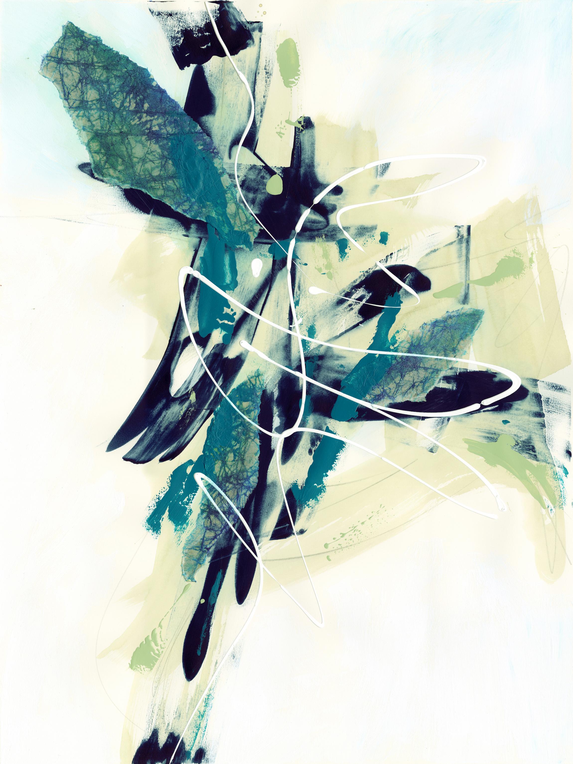 Abstract Painting Jen Sterling - Dancer #1, peinture abstraite originale contemporaine minimaliste bleue énergique