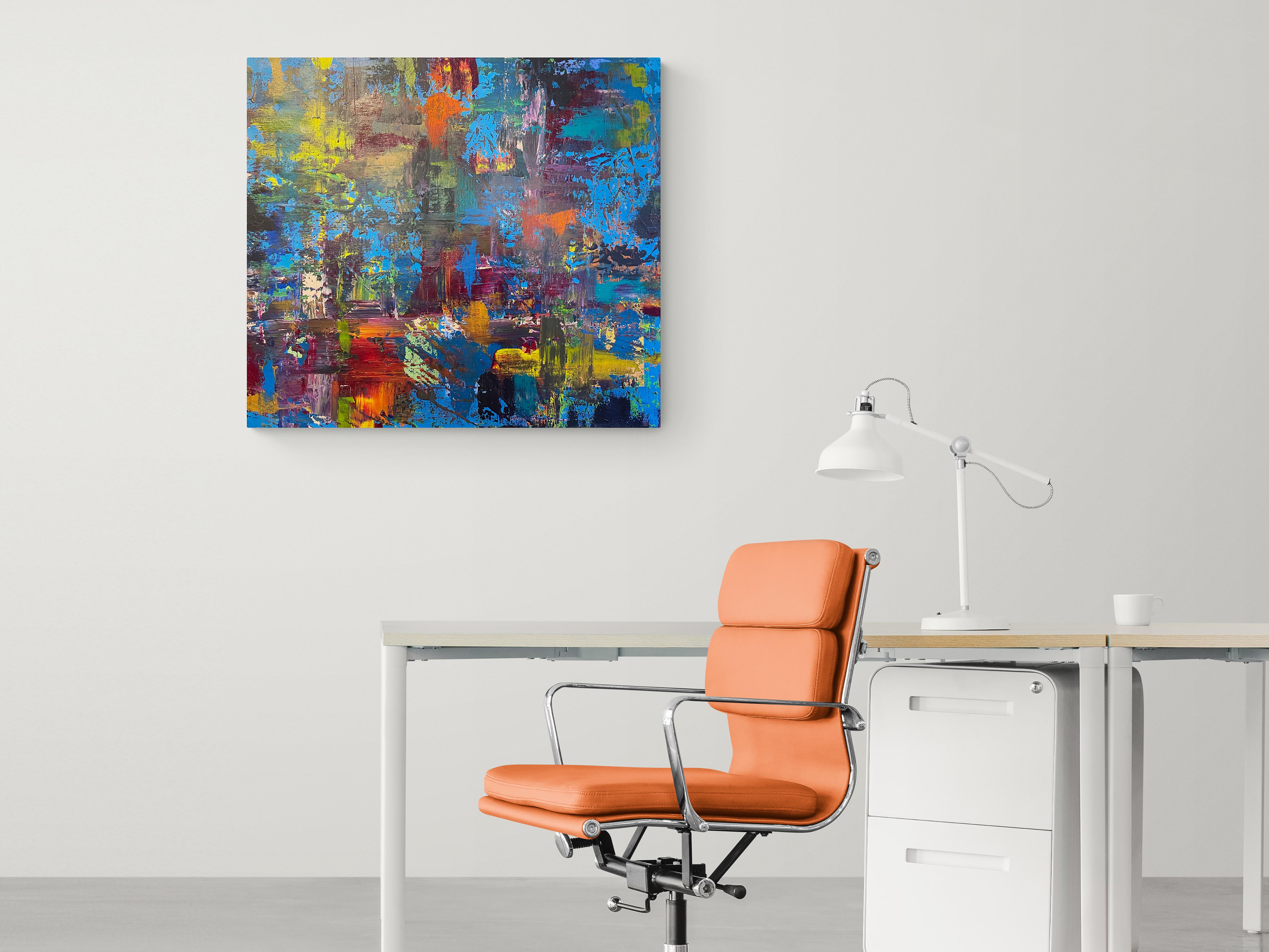 Splish Splash, Original Contemporary Colorful Blue Abstract Painting on Canvas For Sale 4