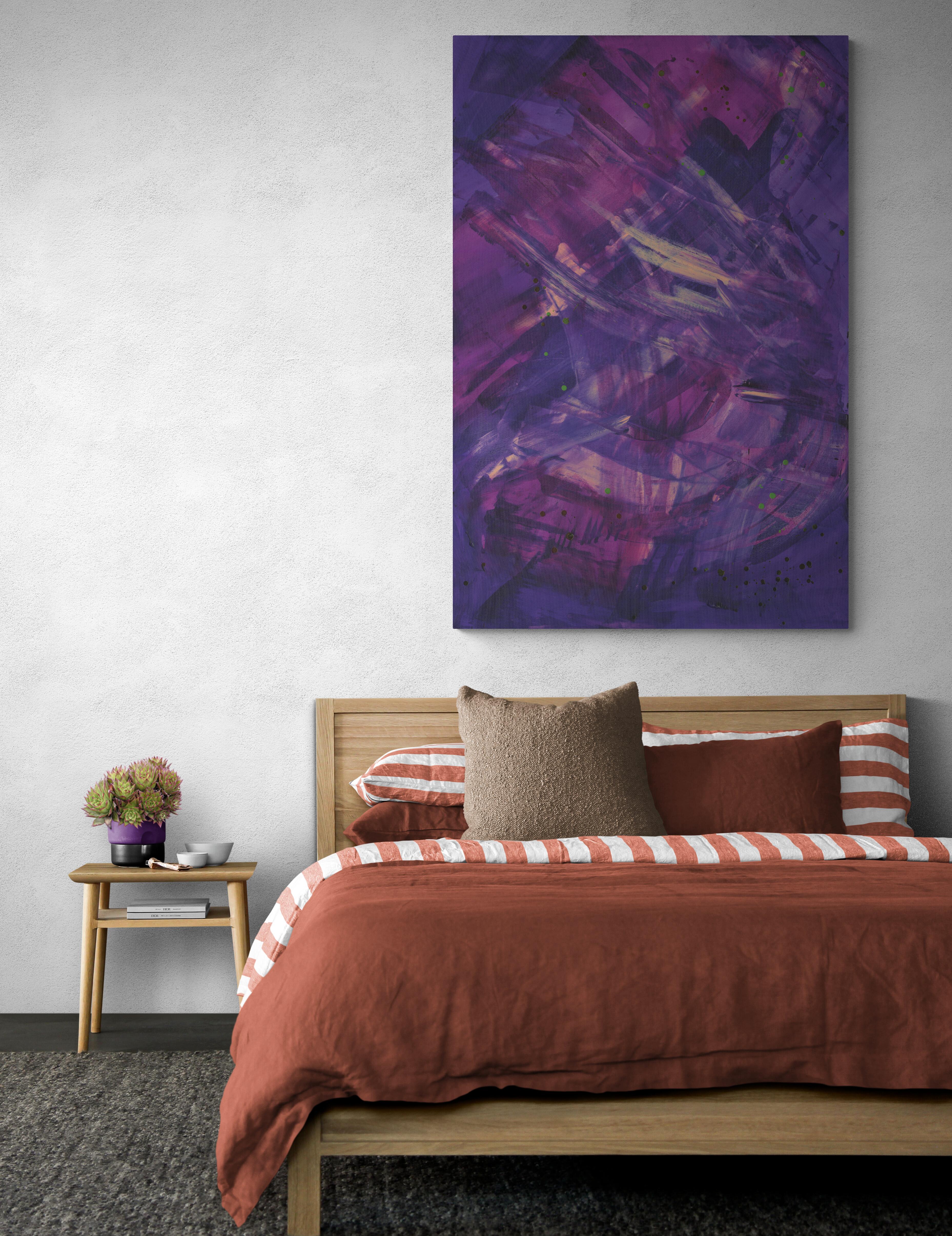 Violet Energy, Original Contemporary Purple Abstract Acrylic Painting on Canvas For Sale 3