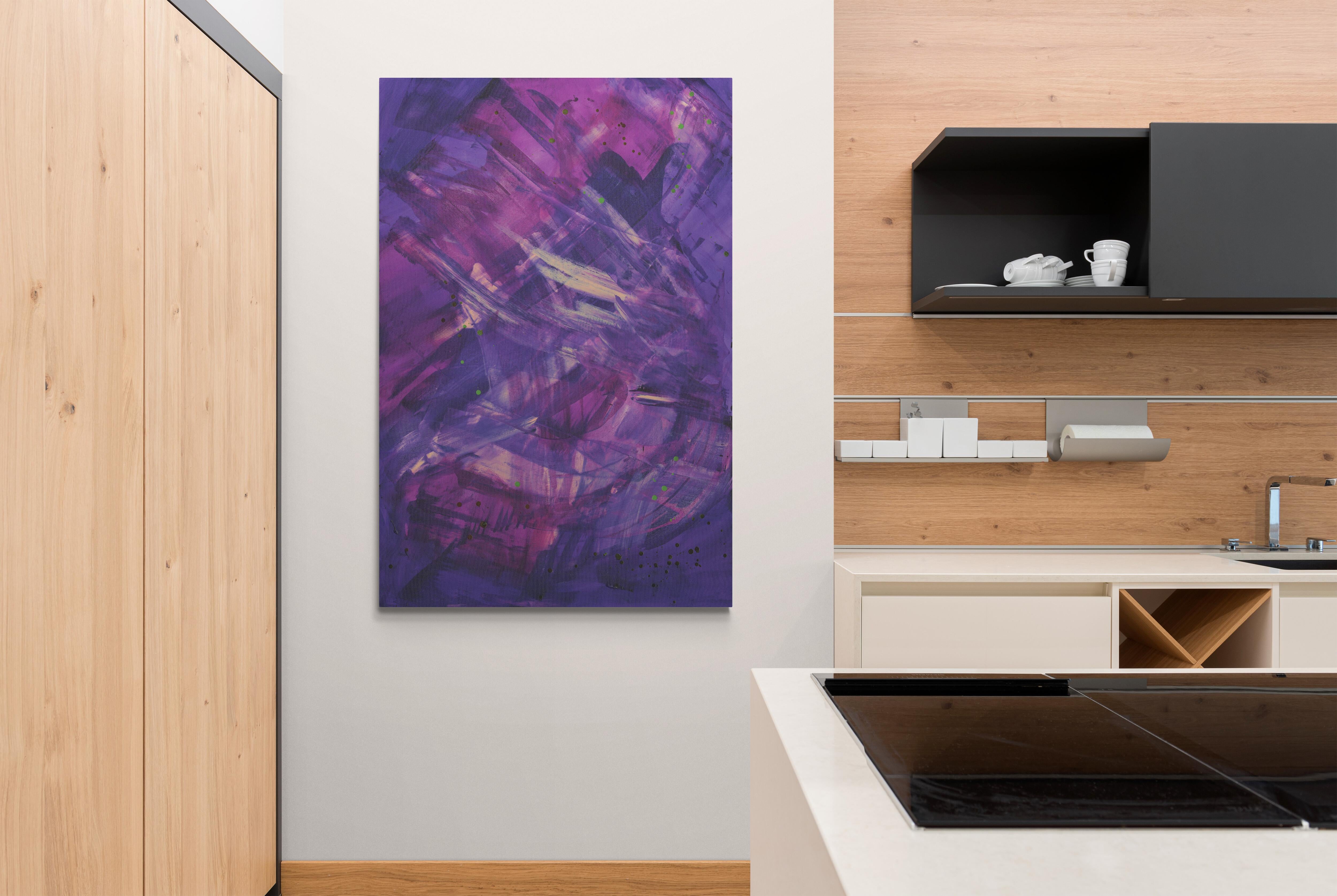 Violet Energy, Original Contemporary Purple Abstract Acrylic Painting on Canvas For Sale 4