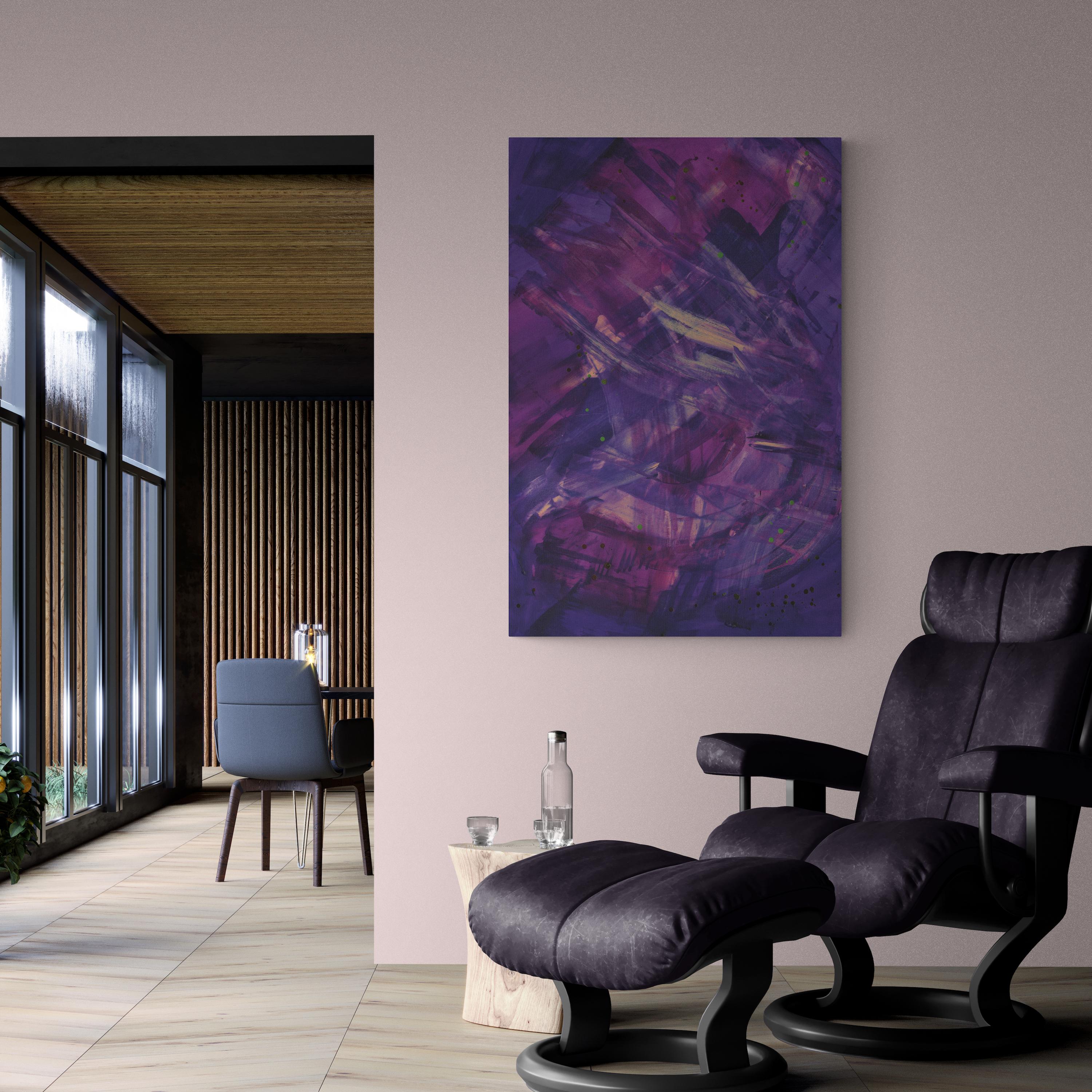 Violet Energy, Original Contemporary Purple Abstract Acrylic Painting on Canvas For Sale 5
