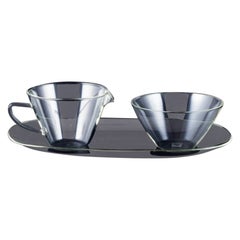 Jena-Glas, Schott & Gen/Mainz, Germany. Creamer and sugar bowl on a tray.