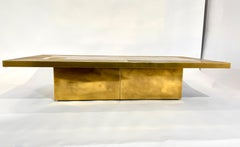 Jenatzi Etched Brass Coffee Table Inlaid 1 Agates, circa 1970
