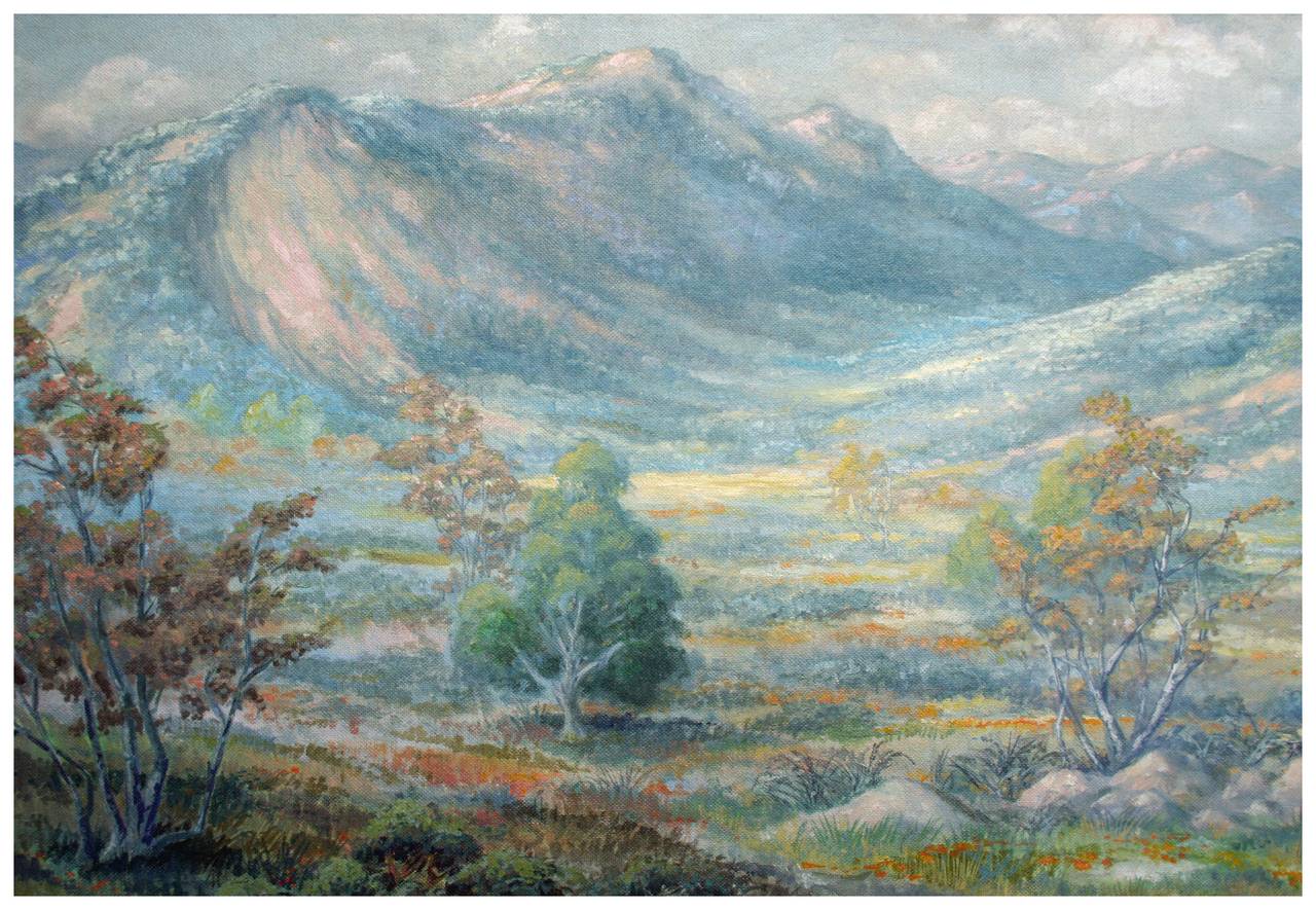 Valle de la Vid del Sur de California, paisaje a gran escala de los años 30 - Painting Impresionista de Jene Jackman