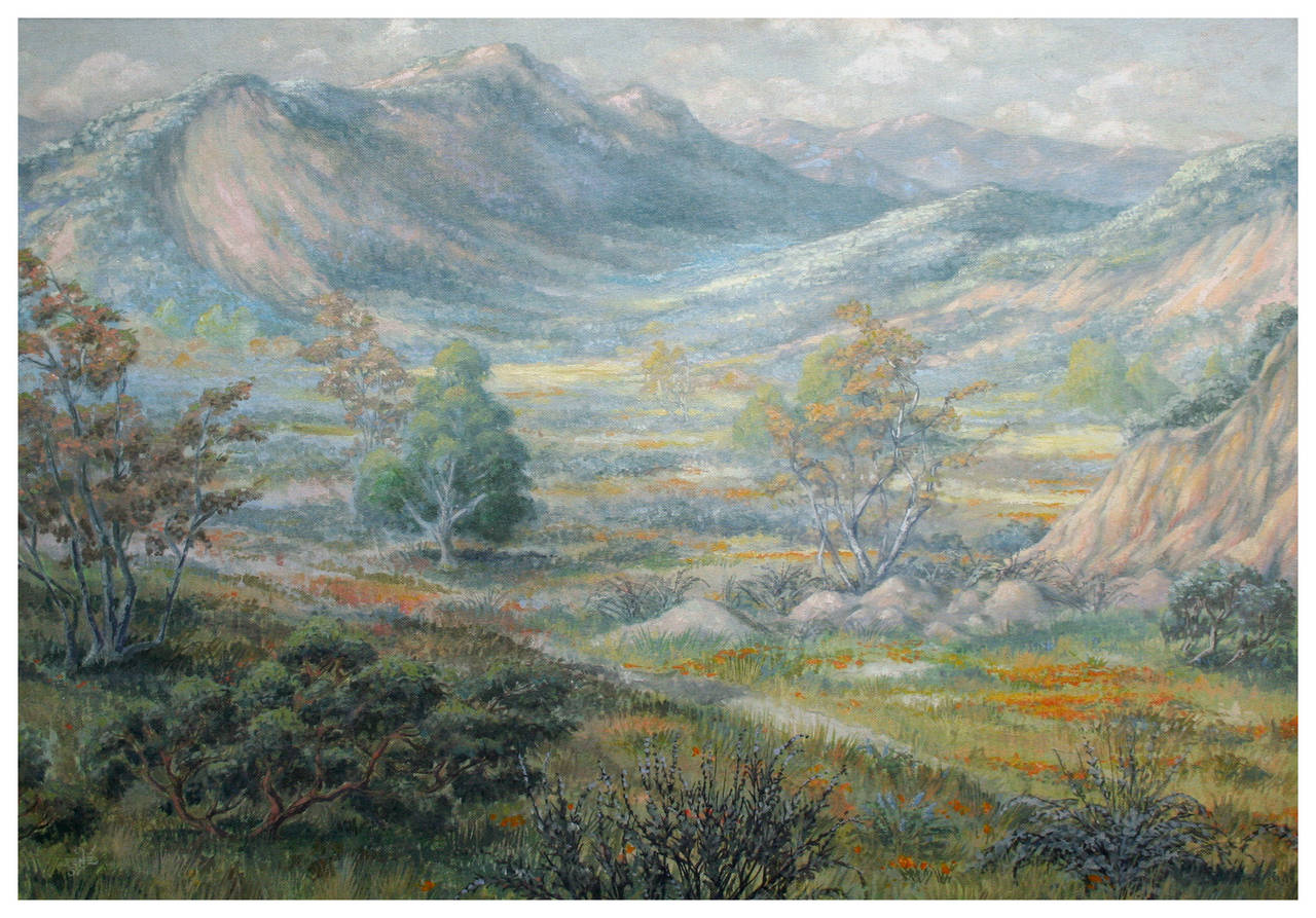 Southern California Grapevine Valley, Large-Scale 1930's Landscape  - Painting by Jene Jackman