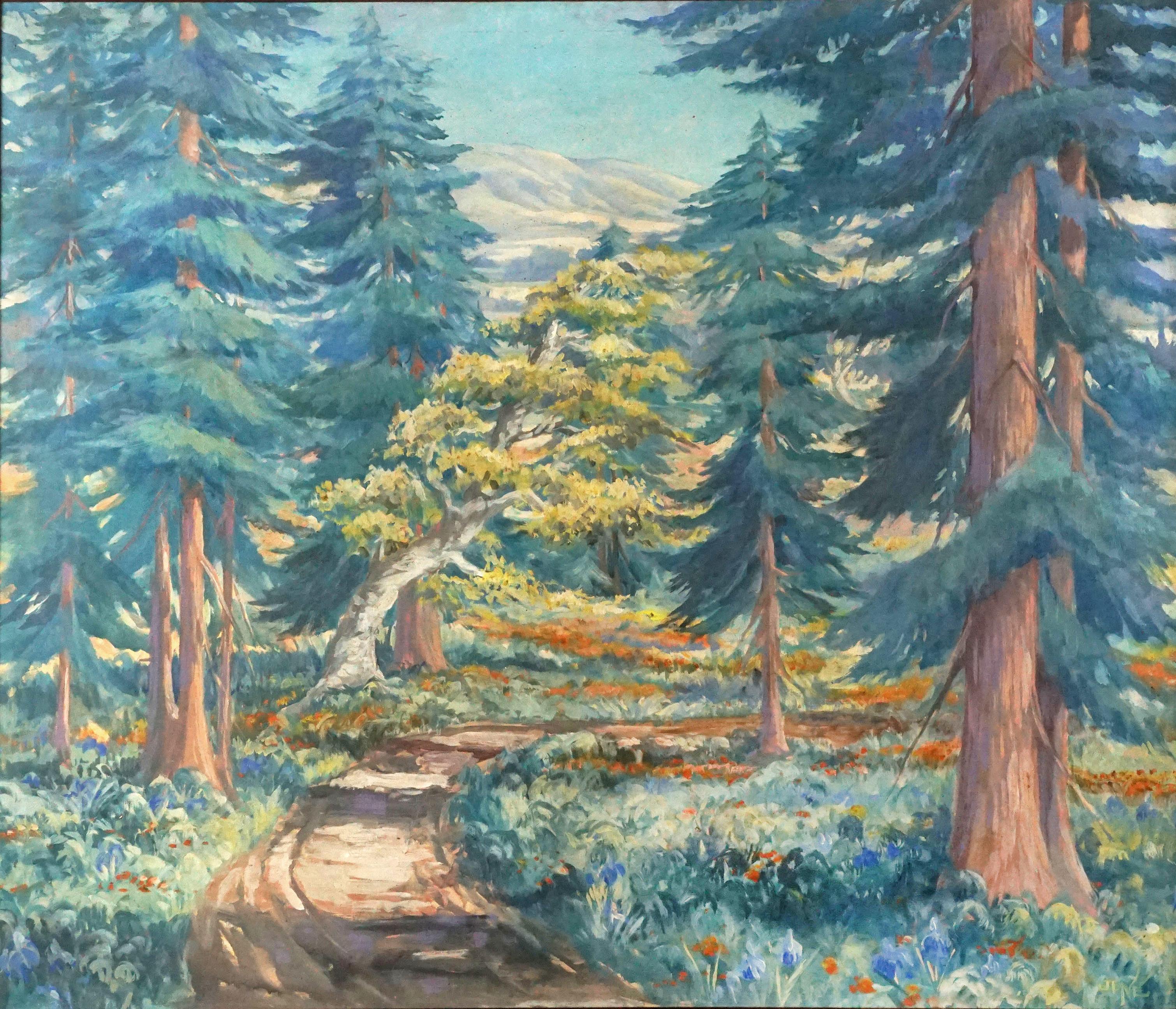 Southern California Mount Baldy Tonalist 1930s Forest Landscape - Painting by Jene Jackman