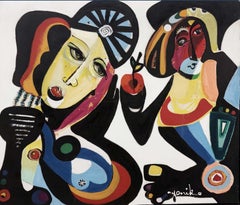 Sharing the fruit, contemporary acrylic painting.