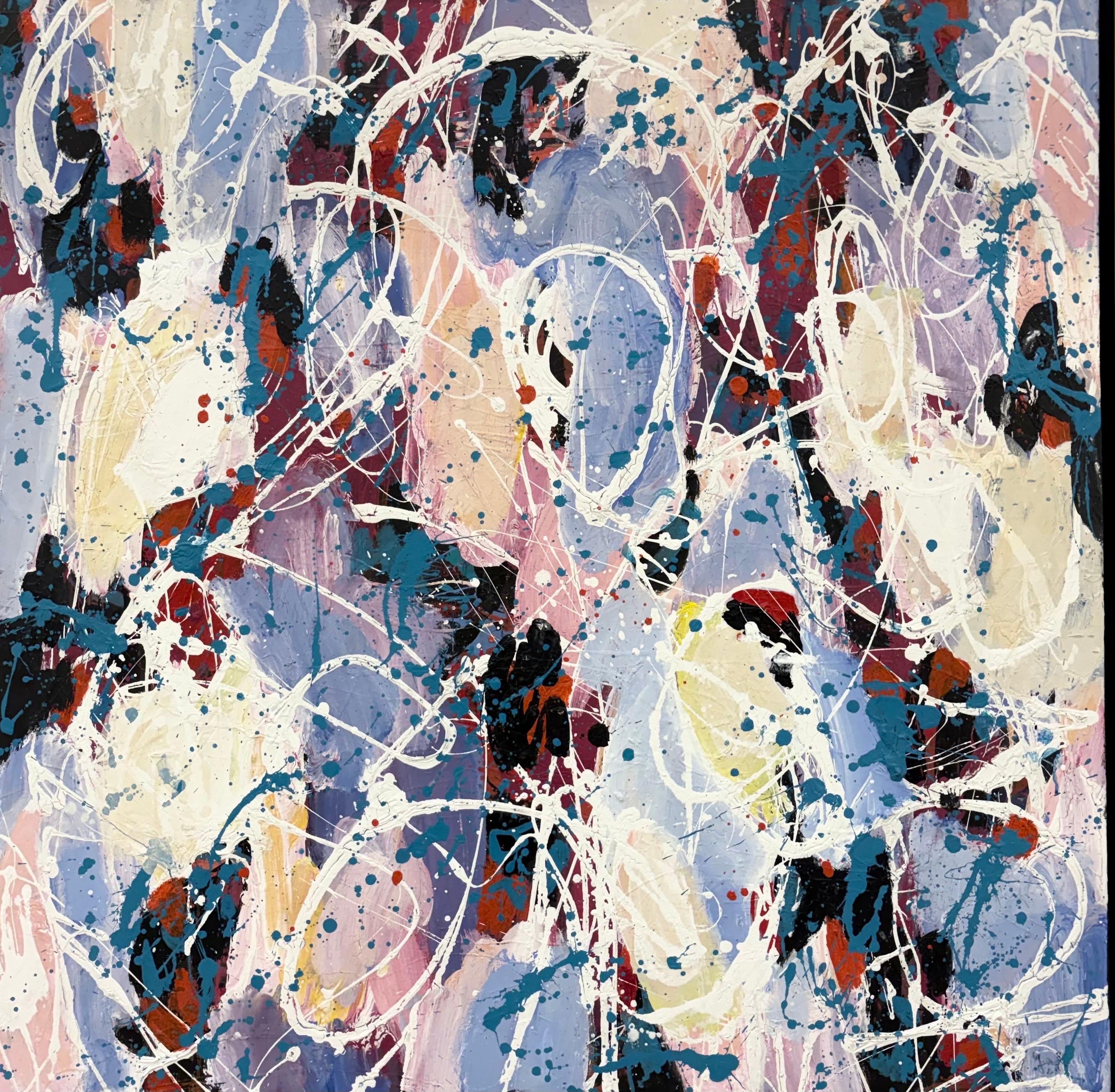 Der Künstler signiert unten rechts und die Leinwand ist 40x40 Zoll groß. 
Jenik Cooks Werk verkörpert eine lyrische Form der Abstraktion, in der Geste, Farbe und Bewegung zu einer ausdrucksstarken Bildsprache verschmelzen. Ihre Bilder entfalten sich