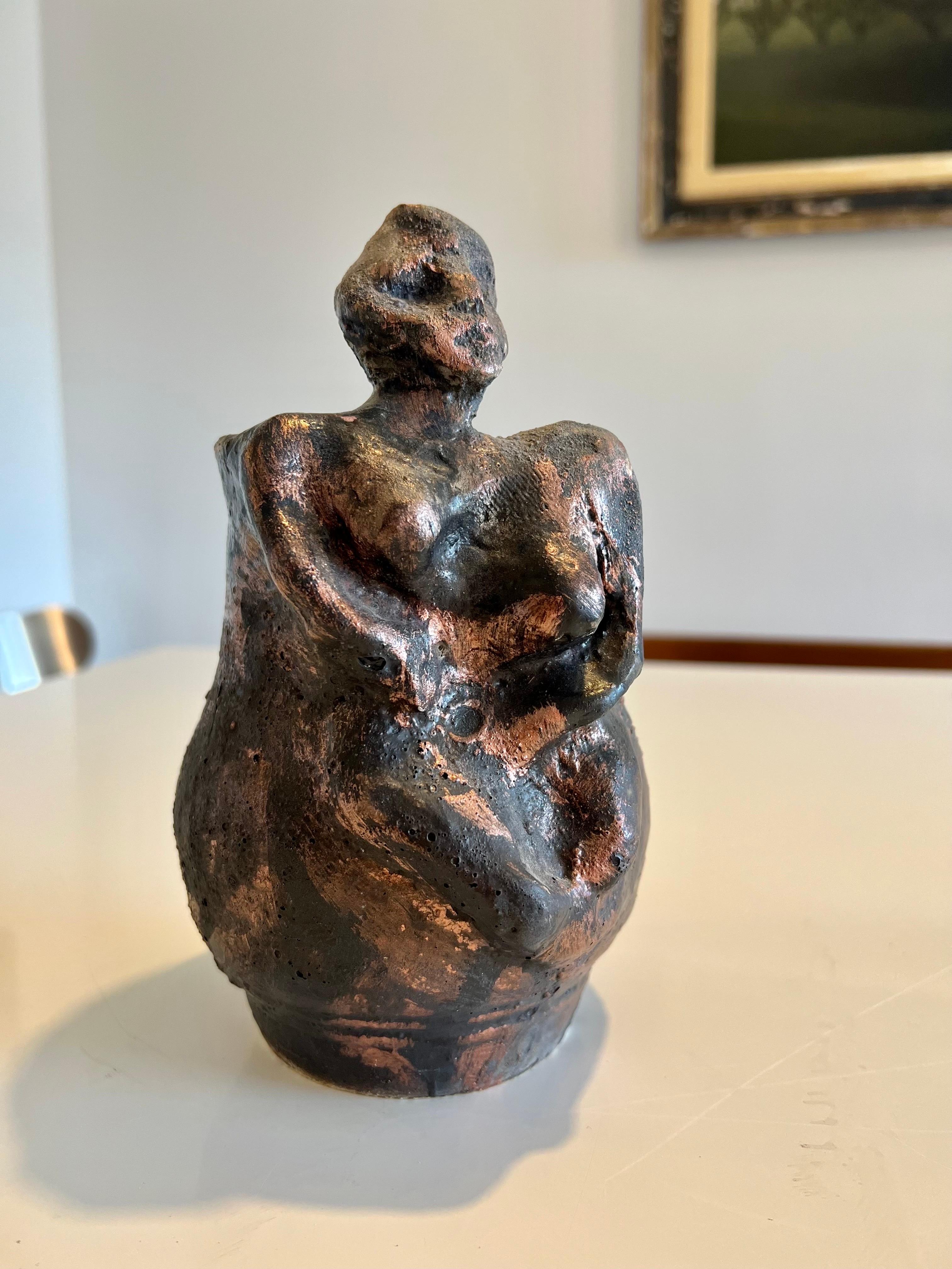 Brutalist Ceramic Sculpture Vase Bronze Lustre FInish California Expressionist For Sale 2