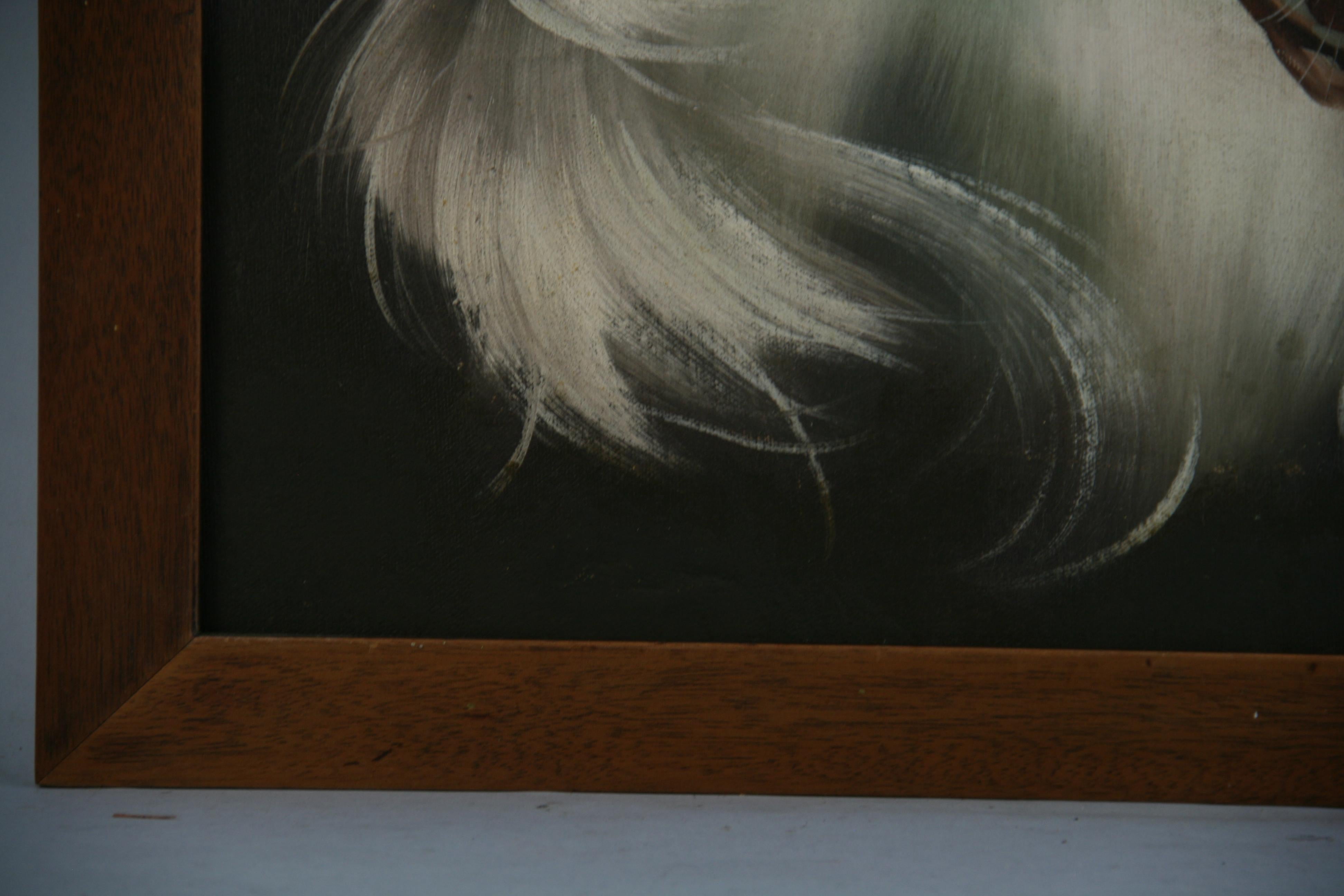 Vintage White Stallion Equestrian Oil Painting For Sale 5